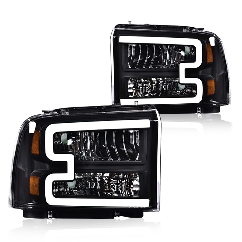 Cheda Led Drl Headlights Assembly, Compatible With 2005 2006 2007 Ford F250 F350 F450 F550 Super Duty Bumper Headlamp(Clear Lens