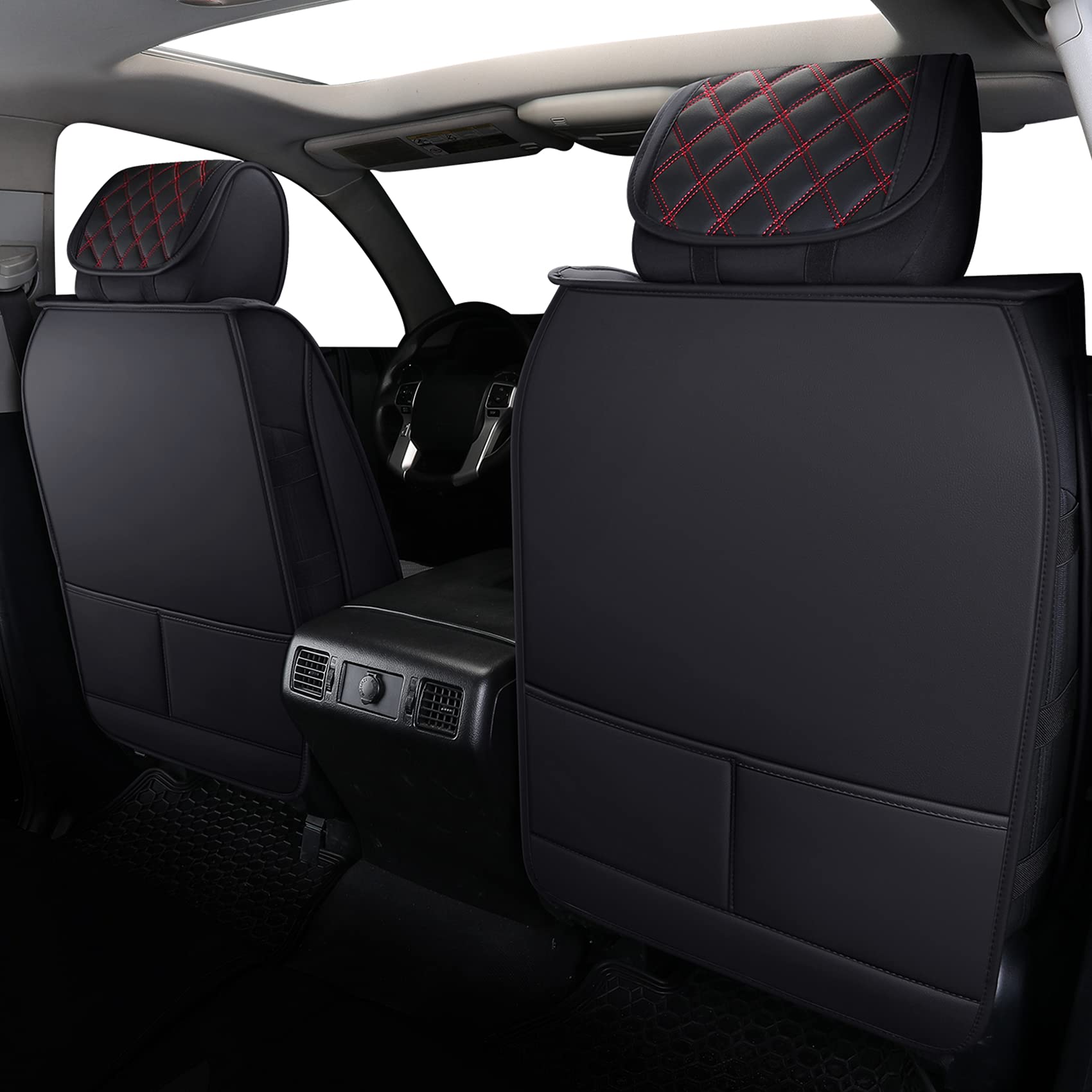 YIERTAI Truck Seat Covers for Toyota Tundra 2008-2025, Faux Leather, Waterproof, Black-Red, 2 PCS Front Only