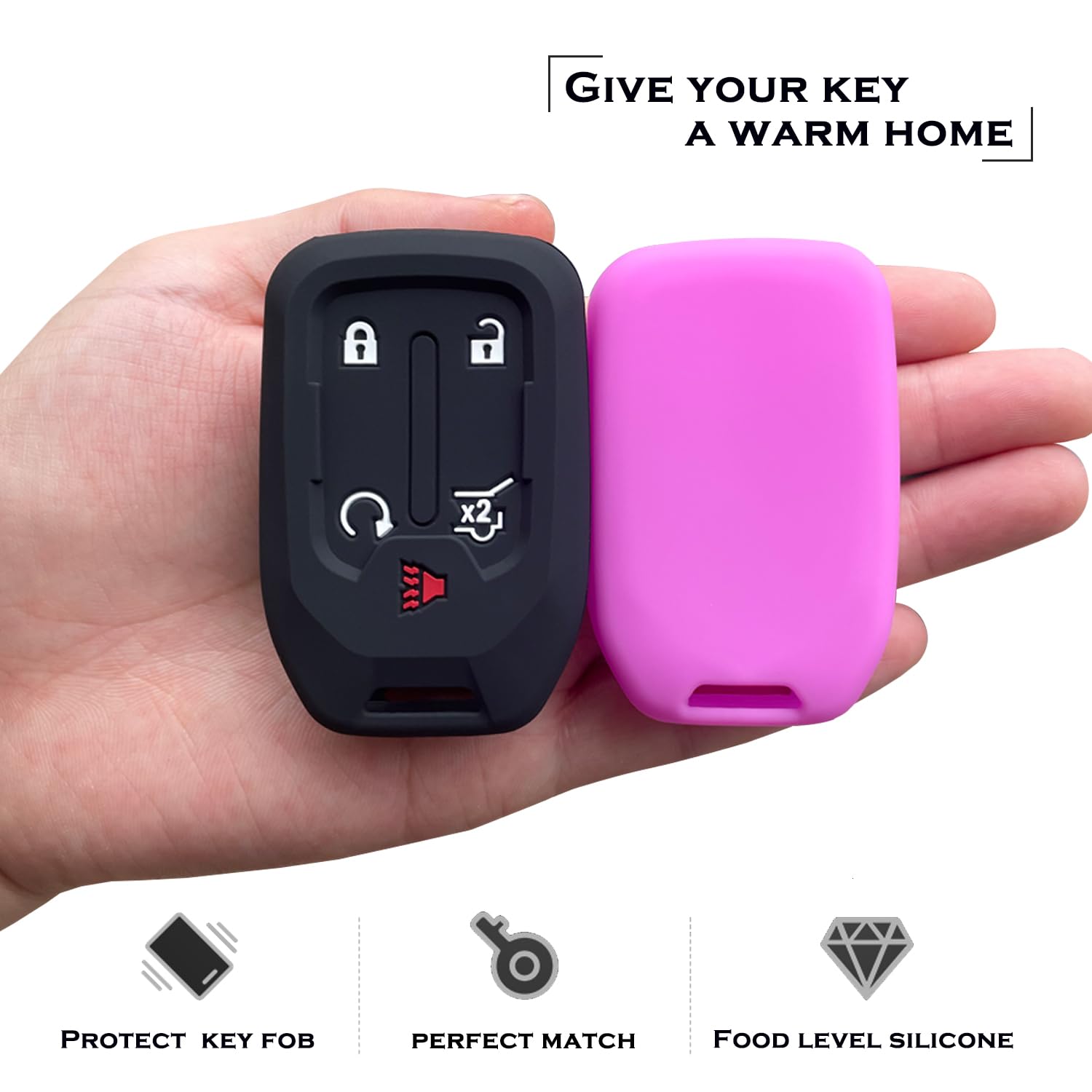 Tandrive Key Fob Cover For 2024-2017 Gmc Acadia Terrain Denali, Sierra Chevy Silverado, Silicone, Black And Purple