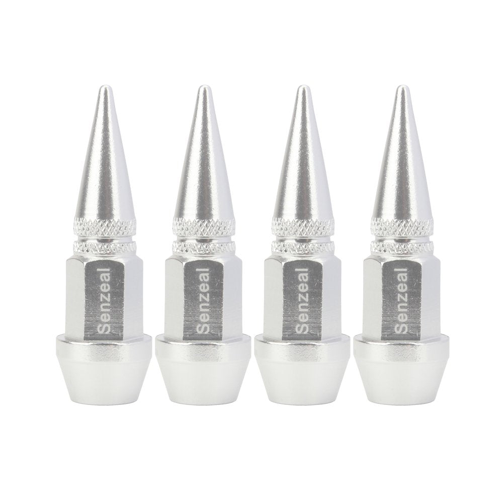Senzeal 4X Long Impale Spike Style Polished Aluminum Air Valve Caps Silver