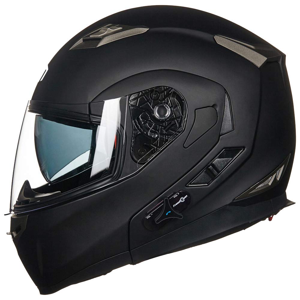Ilm Bluetooth Integrated Modular Flip Up Full Face Motorcycle Helmet Sun Shield Mp3 Intercom Model 953Pro (Xl, Matte Black)