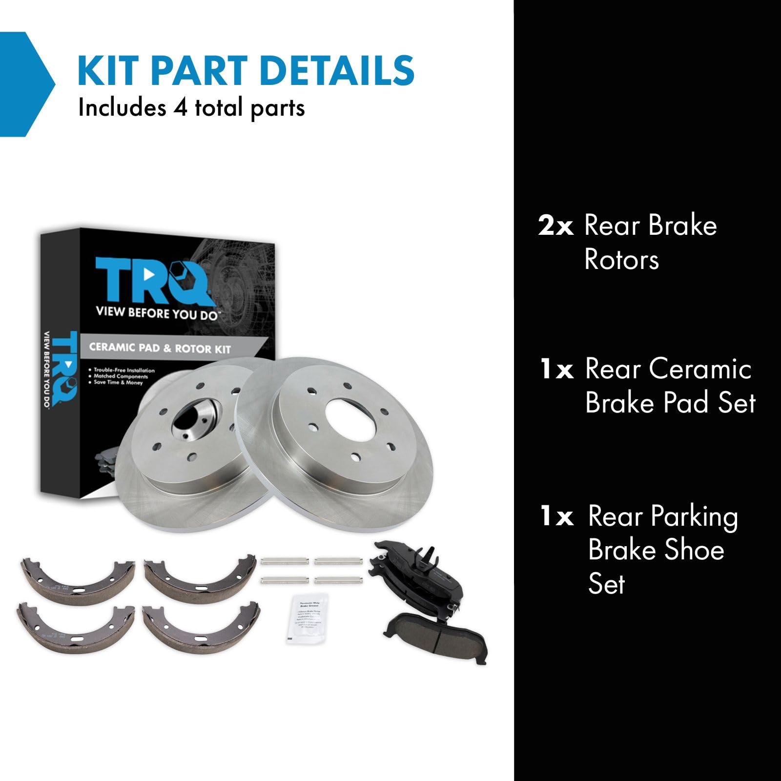 TRQ Rear Brake Pad and Rotor Set, Ceramic Rotors, Compatible with 2004-2015 Infiniti QX56, Nissan Pathfinder, Armada, Titan