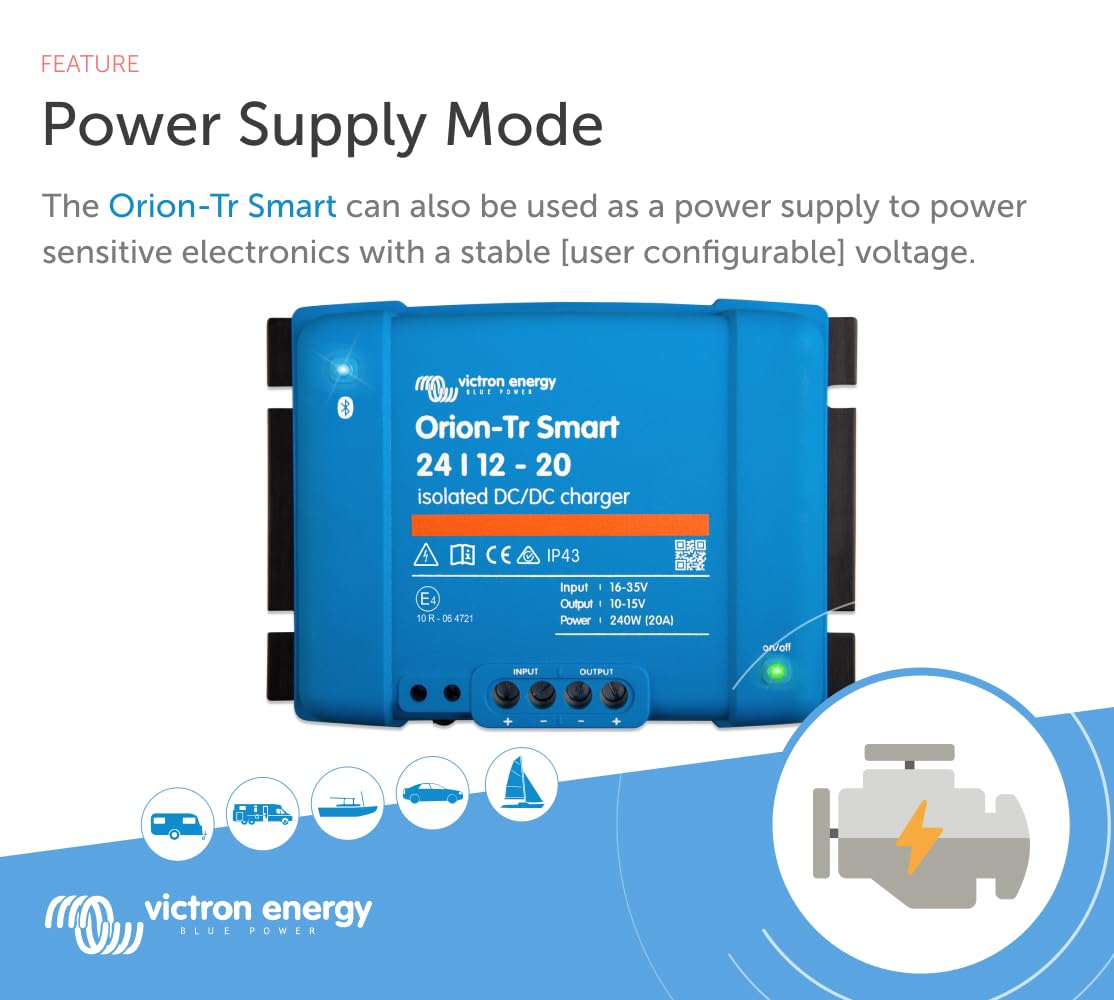 Victron Energy Orion-Tr Smart Dc To Dc Charger (Bluetooth) - 24/12-Volt 20 Amp 240-Watt - Battery Charger For Dual Battery Systems - Isolated