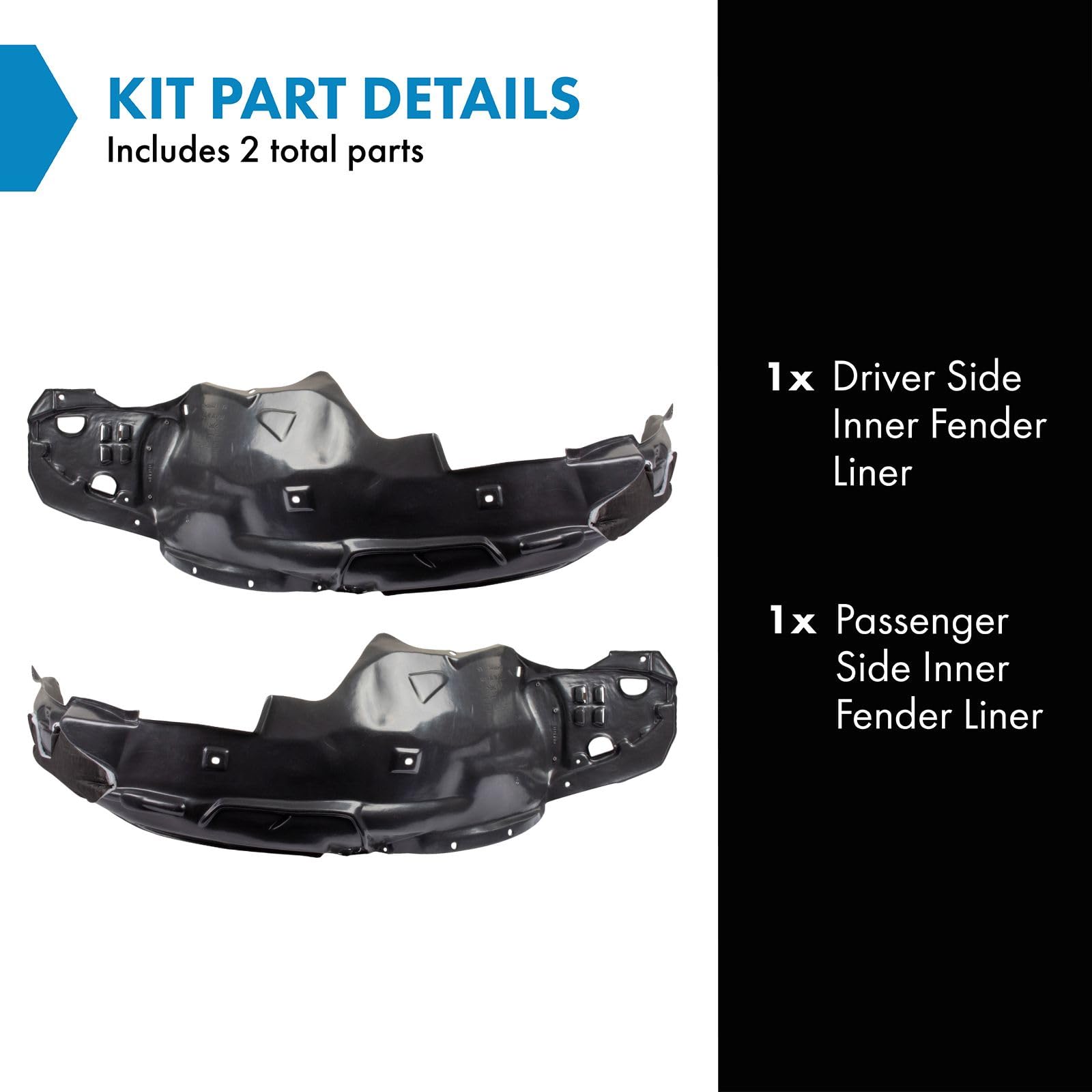 Trq Inner Fender Liner Set Compatible With 2013-2015 Acura Ilx Ac1248135 Ac1249135