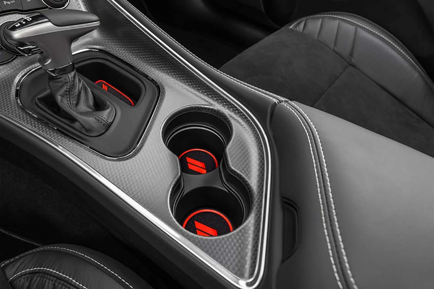 Auprite Anti Dust Mats For Dodge Challenger Accessories 2015 2016 2017 2018 2019 2020 2021 2022,Custom Fit Cup Holder Liners Mats Door Pocket Center Console Liners (Red, 11Pcs/Kit)