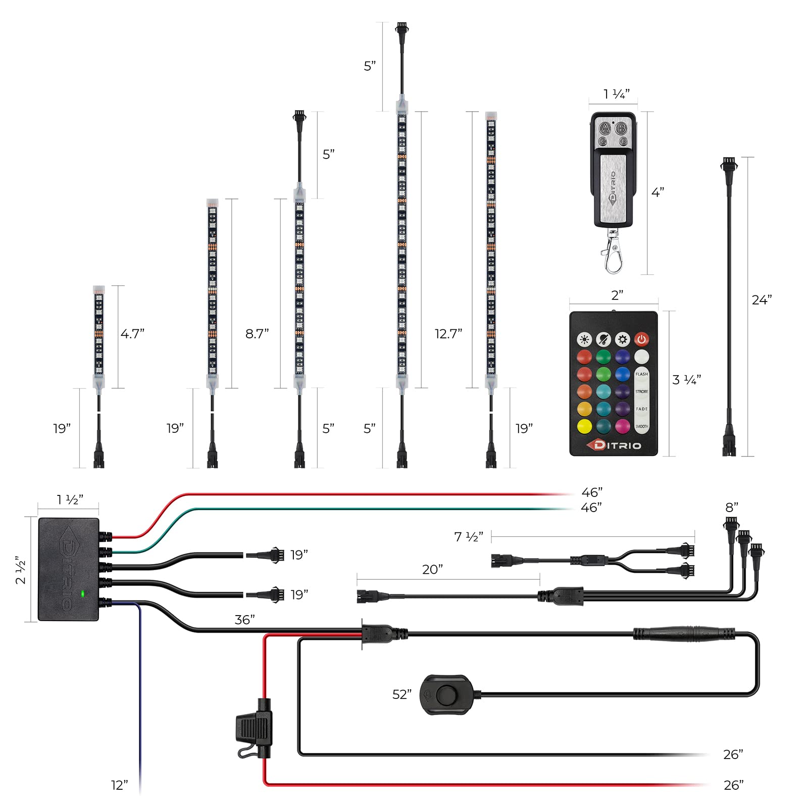 DITRIO 18pcs Motorcycle Led Lights Kit 12v with Turn Signal and Blinking Brake Light Features for Motorcycle Harley Golf ATVs UT
