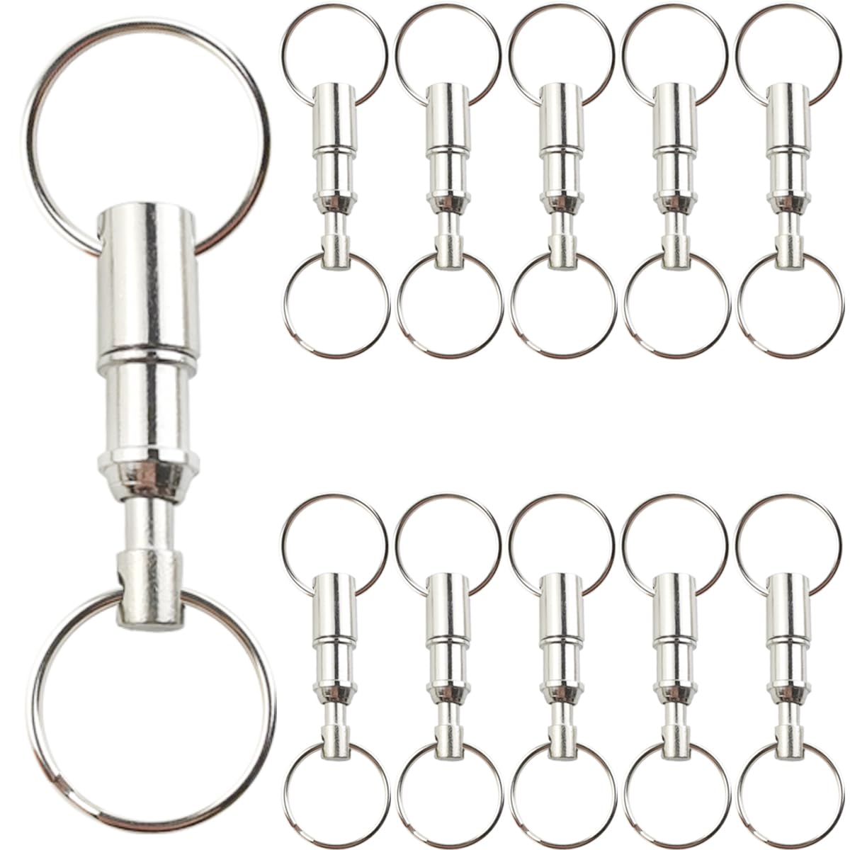 Ronyoung 11Pcs Quick Release Keychain Detachable Pull Apart Key Rings Heavy Duty Dual Split Snap Lock Holder Silver Double Sprin