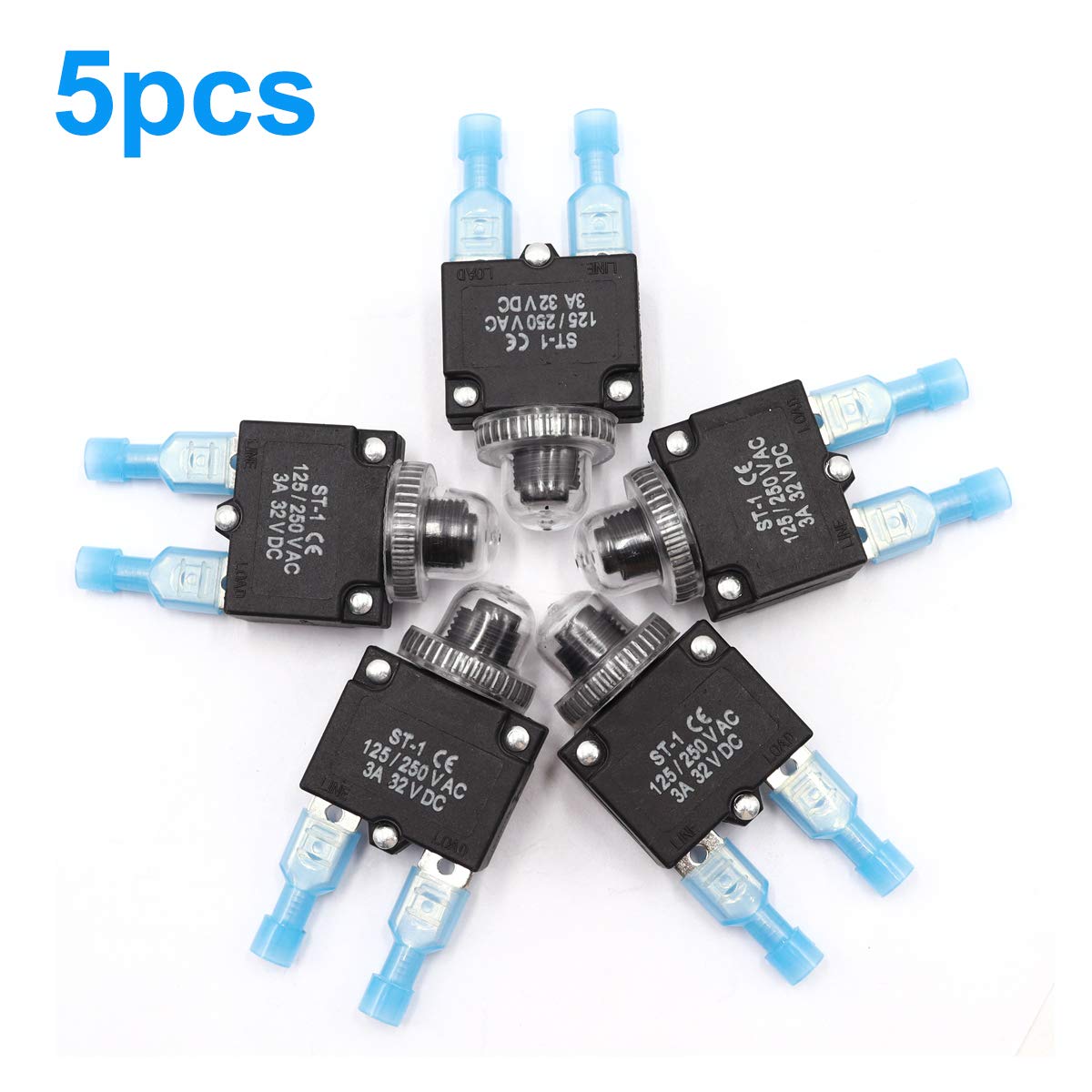 mxuteuk 5Pcs 5Amp Circuit Breakers Push Button Manual Reset 125/250V AC 32V DC,Overload Protector Switch Thermal Circuit Breaker