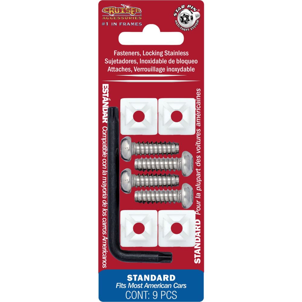 Cruiser Accessories 81200 Locking Fasteners License Plate Frame Hardware, Standard-Stainless Star Pin