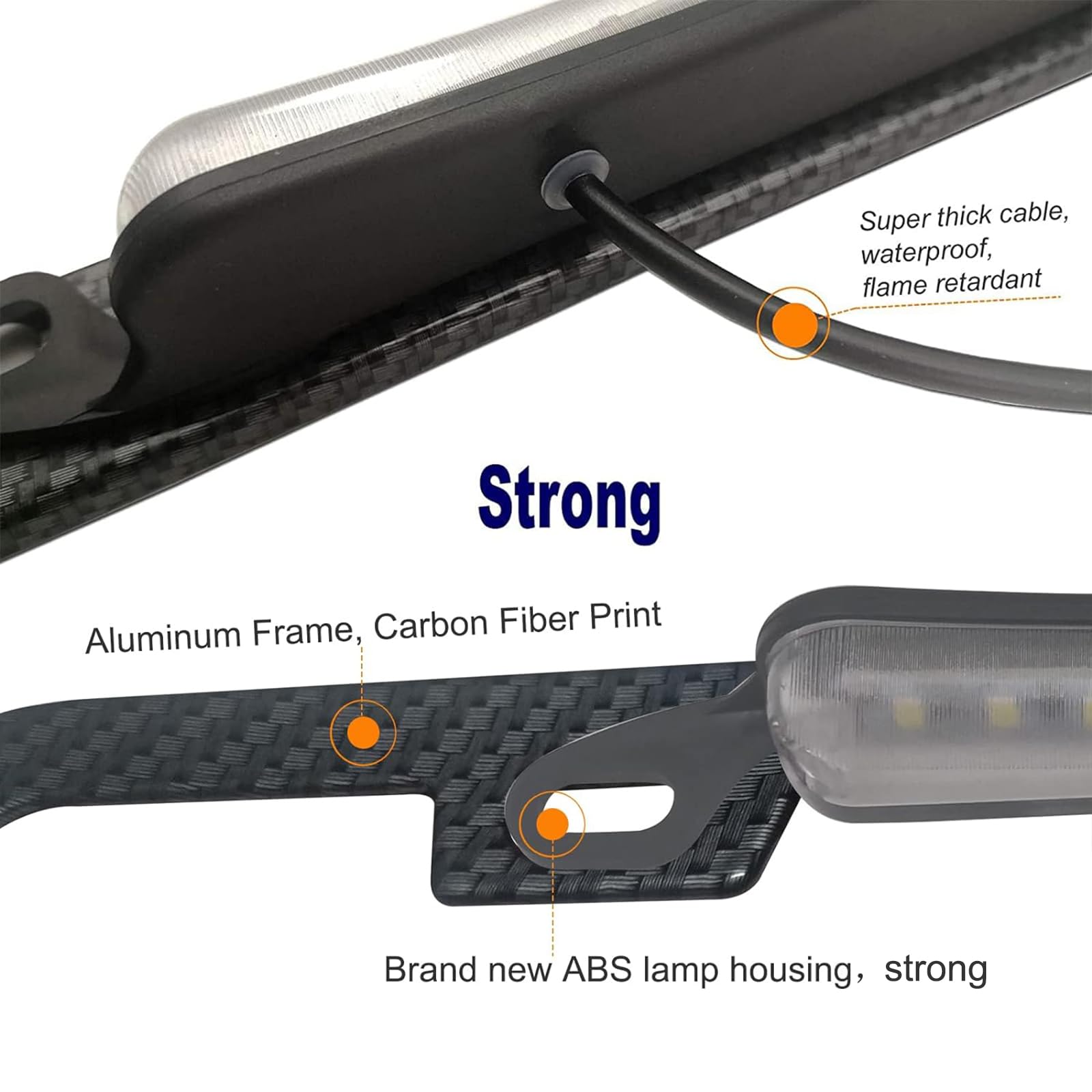 Aootf License Plate Frame With Light Bar Assembly- License Plate Light Lamp Bulbs & Aluminium Carbon Fiber Car Tag Holder Mount