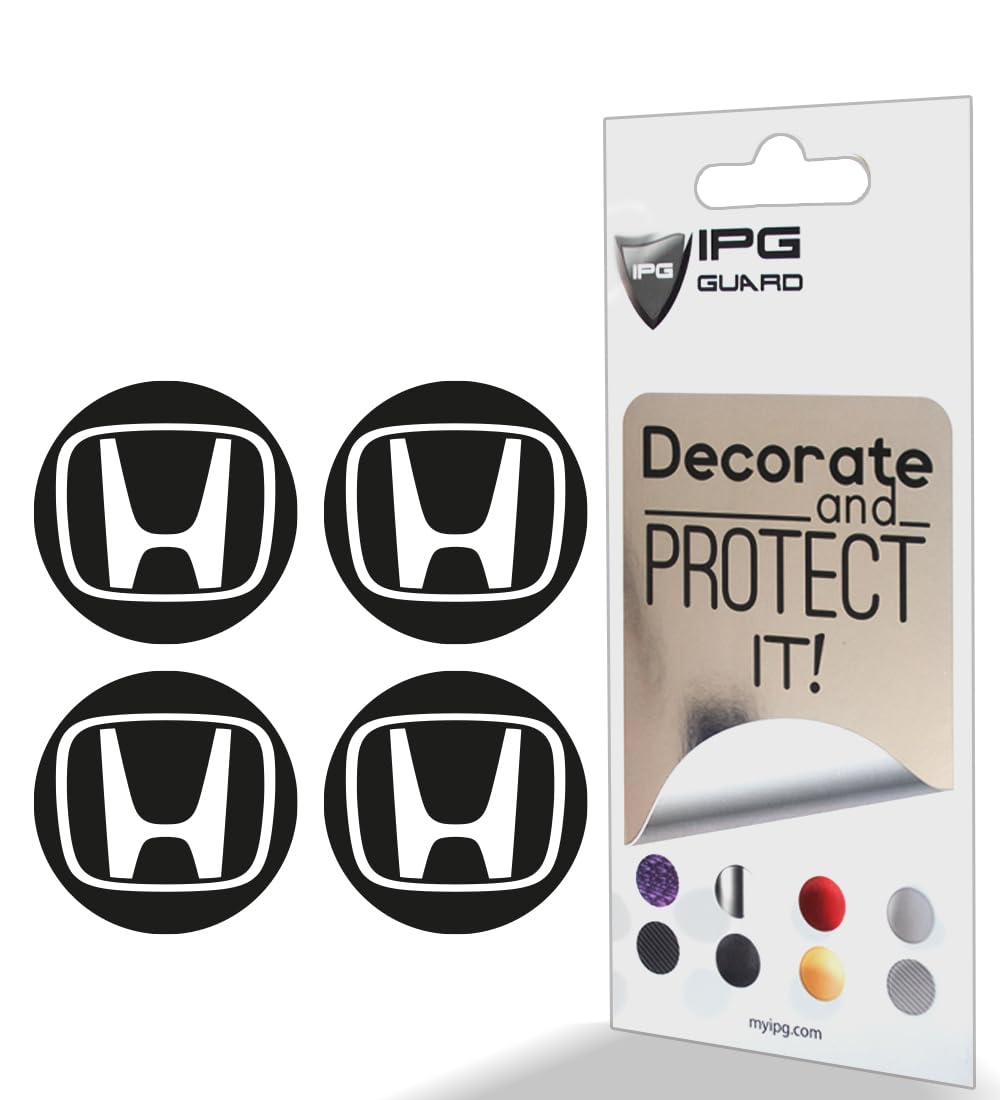 IPG Civic Accord CRV VTEC Si Logo Stickers - Outer Logo, Solid Black, 2.25" Center Cap, 4 Units, Plastic, Model: 3531BC-RP