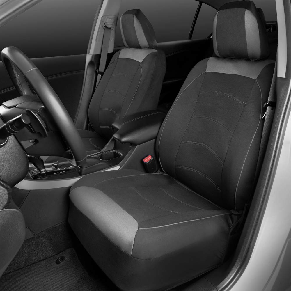 Motor Trend Two Tone Premium Front Seat Covers With Waterproof Rear Protector - With Extended Bench Side Coverage For Car, Truck
