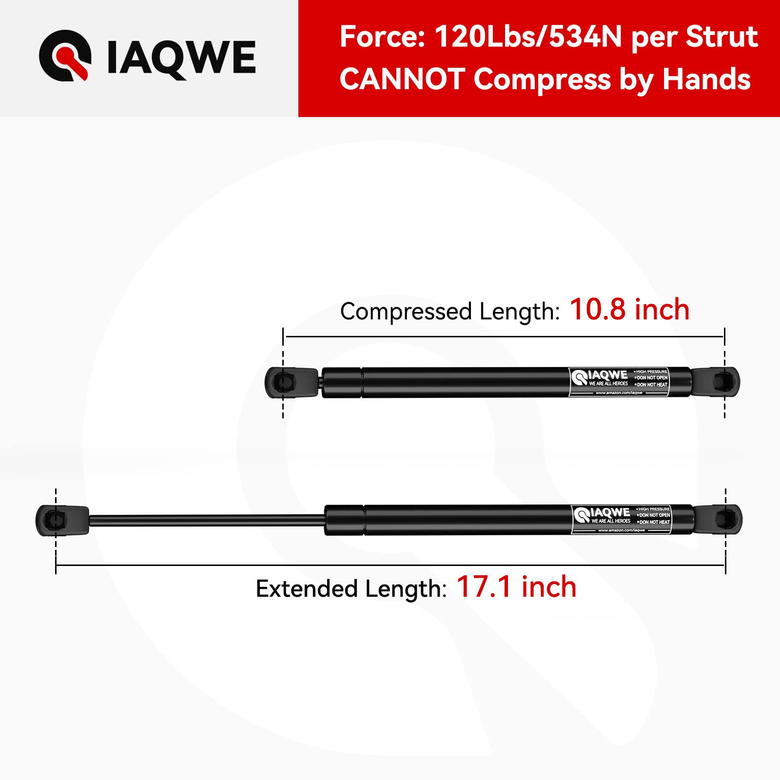 17' 120Lbs/534 N Gas Struts Shock For Leer Are Camper Shell Truck Topper Tonneau Cover Rv Bed Lift Custom Window Floor Hatch Lid Basement Door, 2 Pcs By Iaqwe