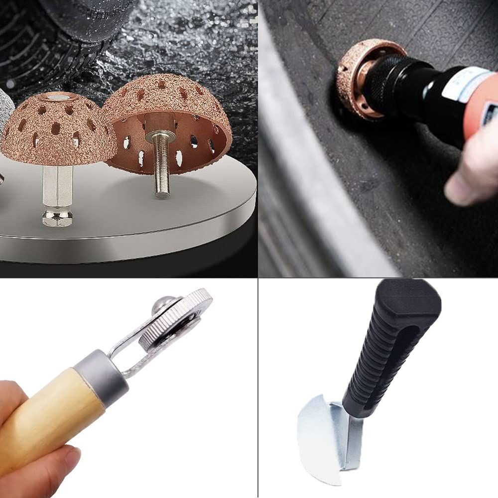 Ausfyyam Tire Repair Patch Tools Kit – Tungsten Steel Buffing Wheels 42mm & 55mm with Tire Roller & Scraping Cutter