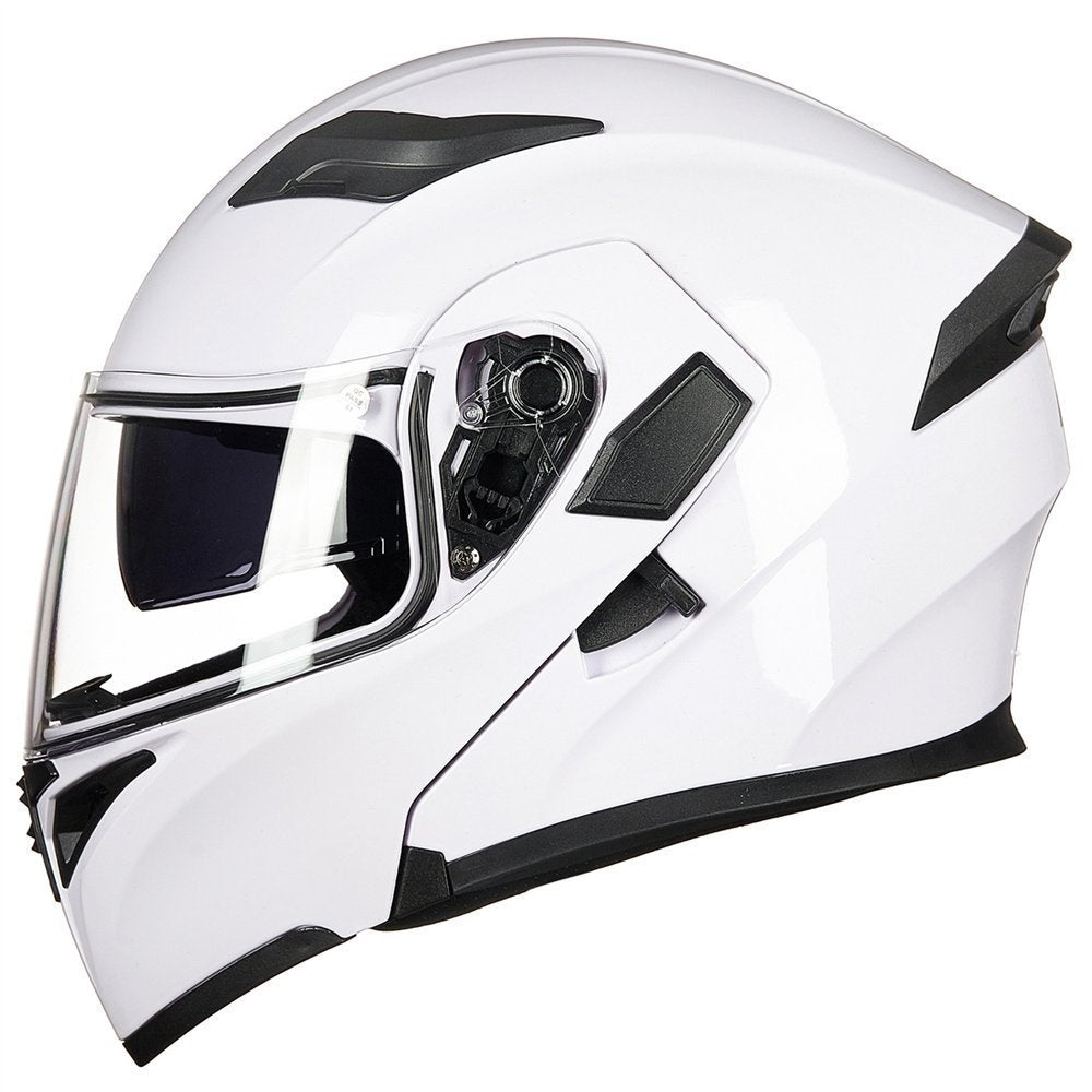 Ilm Motorcycle Dual Visor Flip Up Modular Full Face Helmet Dot 6 Colors Model 902 (M, White)
