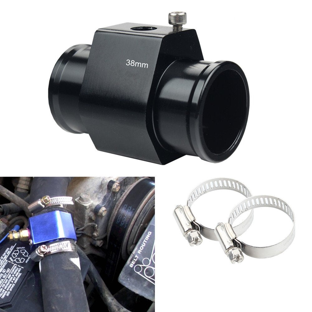 Dewhel Aluminum Black Water Temp Meter Temperature Gauge Joint Pipe Radiator Sensor Adaptor Clamps 38Mm