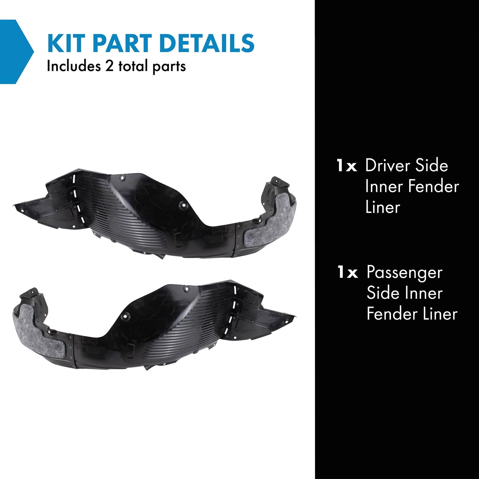 Trq Inner Fender Liner Set Compatible With 2017-2018 Kia Forte5 Ki1248155 Ki1249155