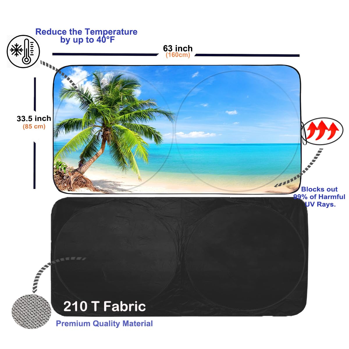 Gven Windshield Sun Shade Car Sun Shade Windshield Palm Tree Windshield Shade Uv Protection Heat Reflective Sunshade Fits Small