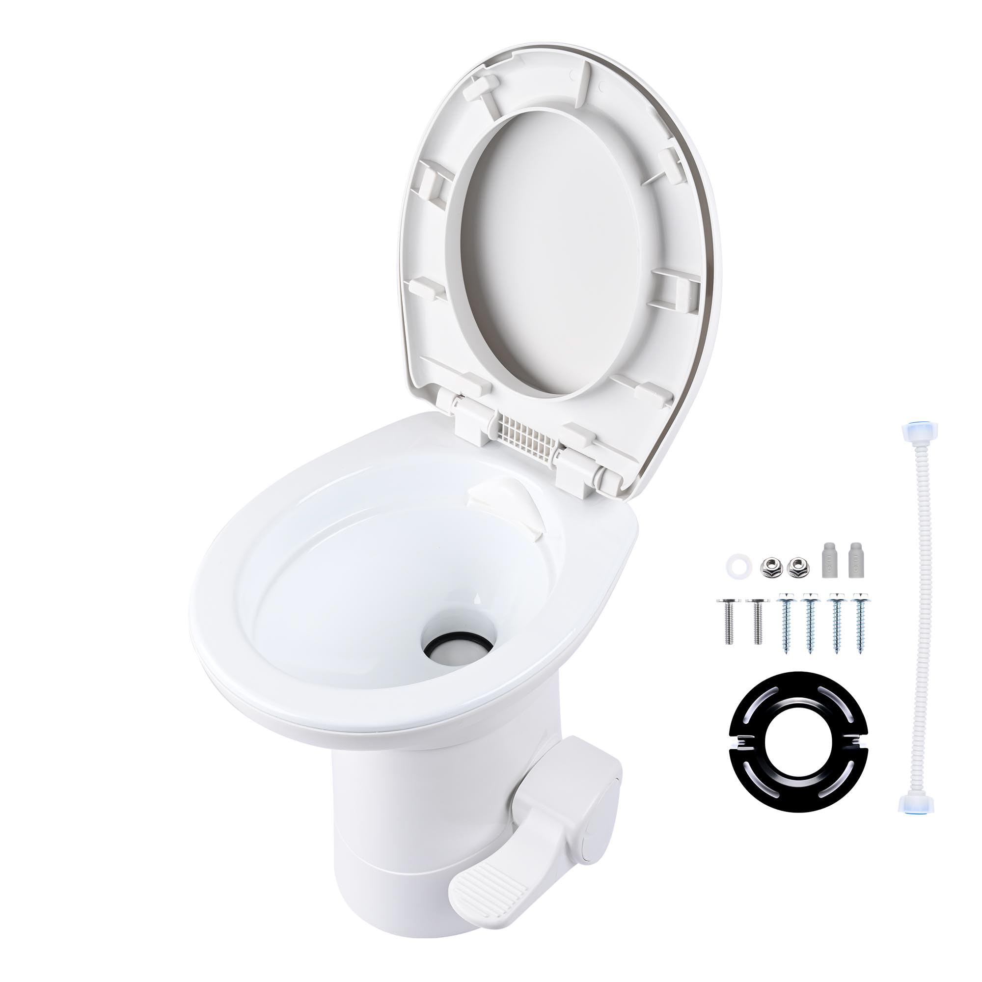 Yescom RV Camper Toilet Porcelain Ceramic Enamel & HDPE Gravity Flush 20 High Foot Pedal for Travel Trailer Motorhome Caravan
