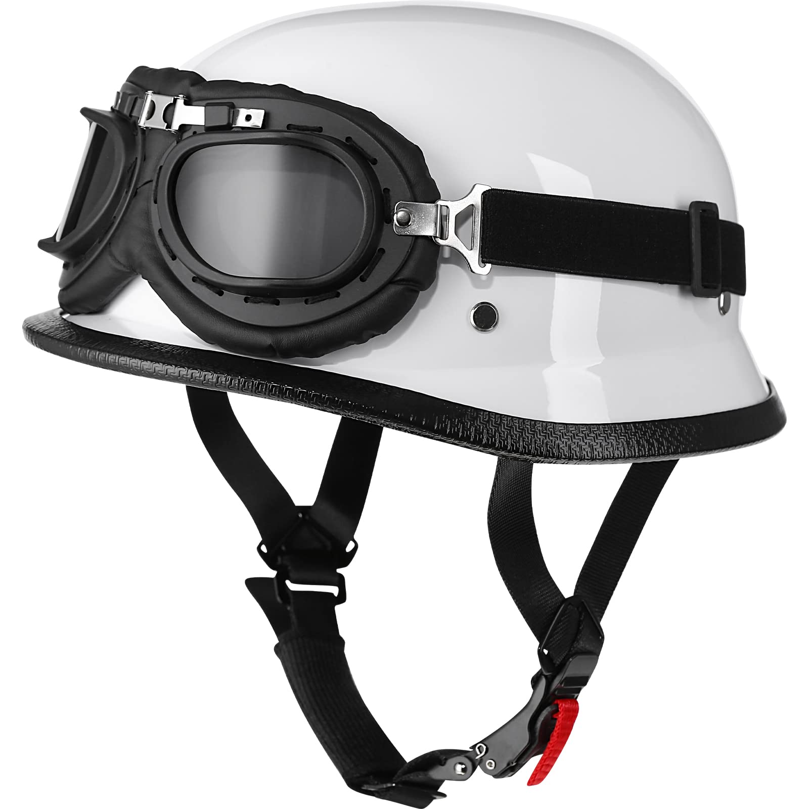 Yesmotor Helmet Half Shell German Motorcycle Helmet With Cycling Glasses - Dot Approved (Large, White & Black Goggles)