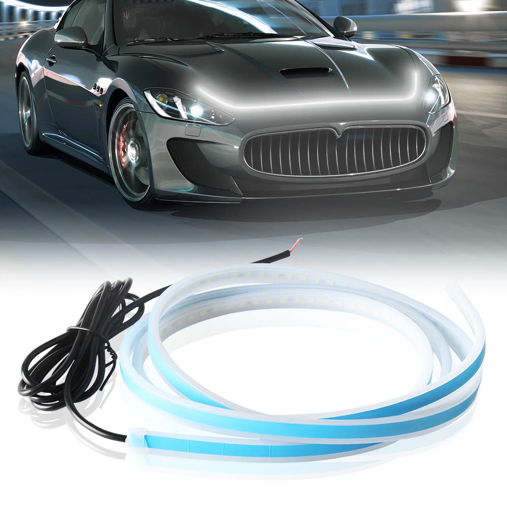Chemini Car Hood Light Strip, 60 Inch Led Strip Lights For Car Hood Universal Engine Hood Guide Decorative Light Bar 12V Flexible Headlight Waterproof Daytime Running Light Strip 1Pcs (White)