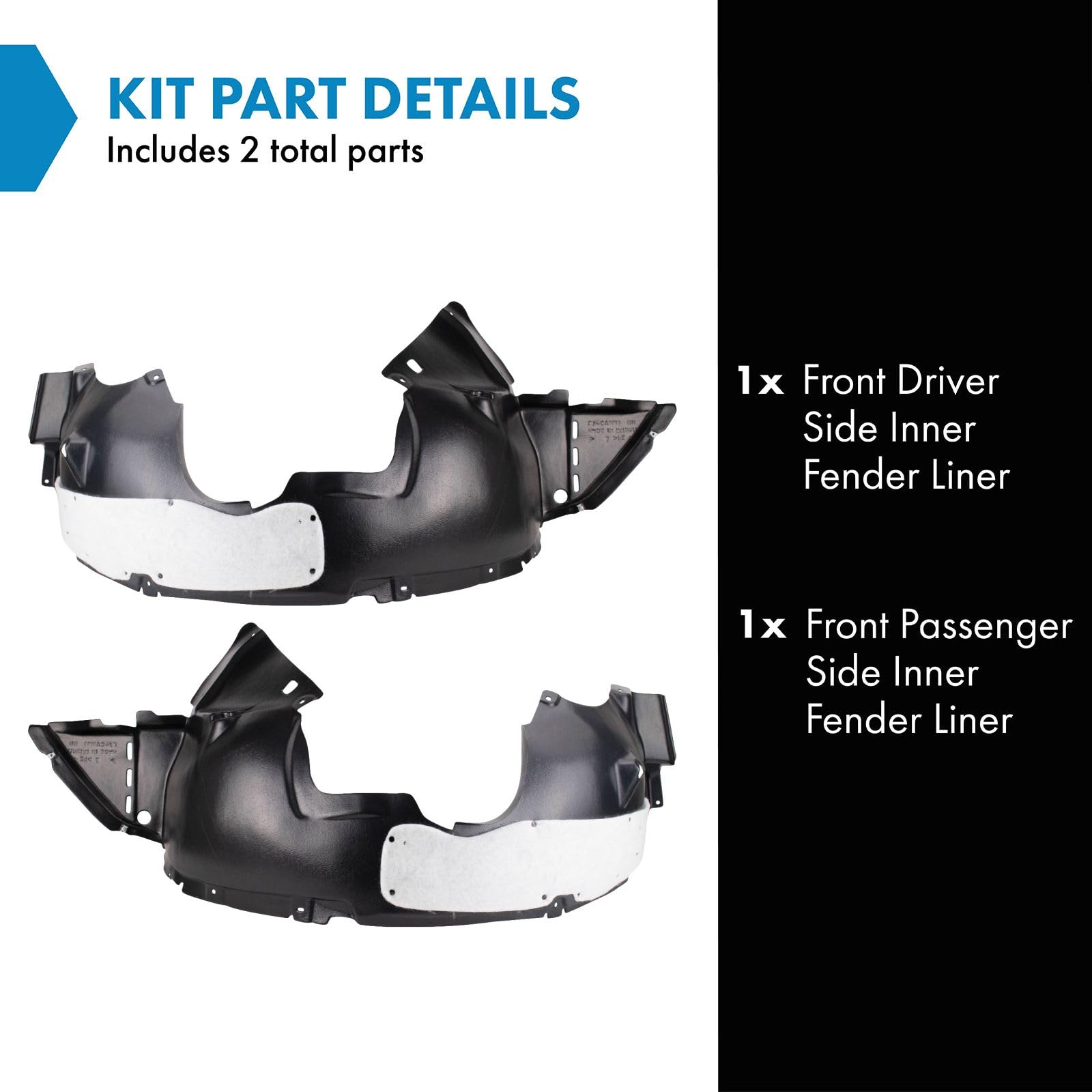 TRQ Front Inner Fender Liner Set for 2015-2016 Chevrolet Trax - GM1248286 GM1249286, Durable Protection, Easy Installation