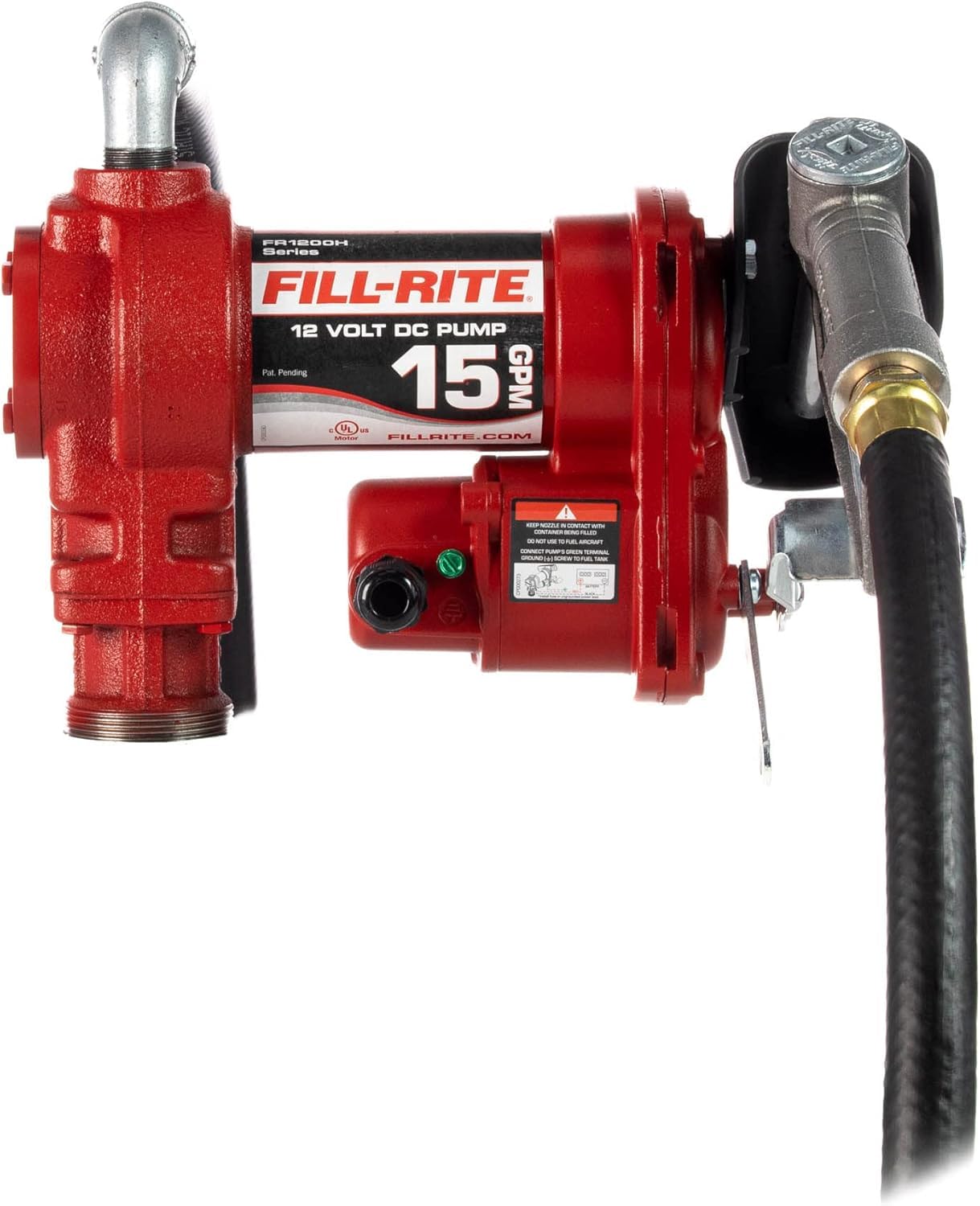 Fill-Rite FR1210H 12V 15 GPM Fuel Transfer Pump with Discharge Hose & Manual Nozzle | Gasoline, Diesel, Kerosene, Ethanol & Meth