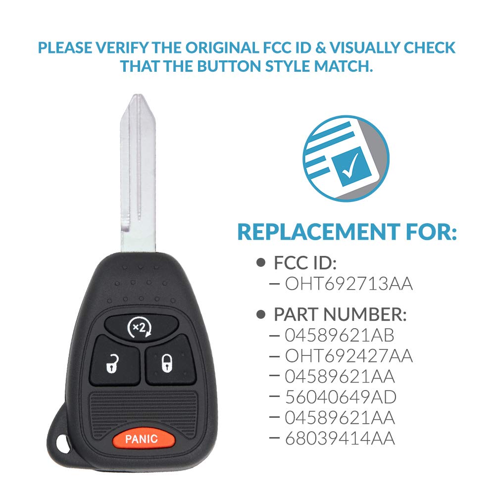 Keyless2Go Replacement For Keyless Entry Remote Car Key Vehicles That Use 4 Button Oht692713Aa - 2 Pack