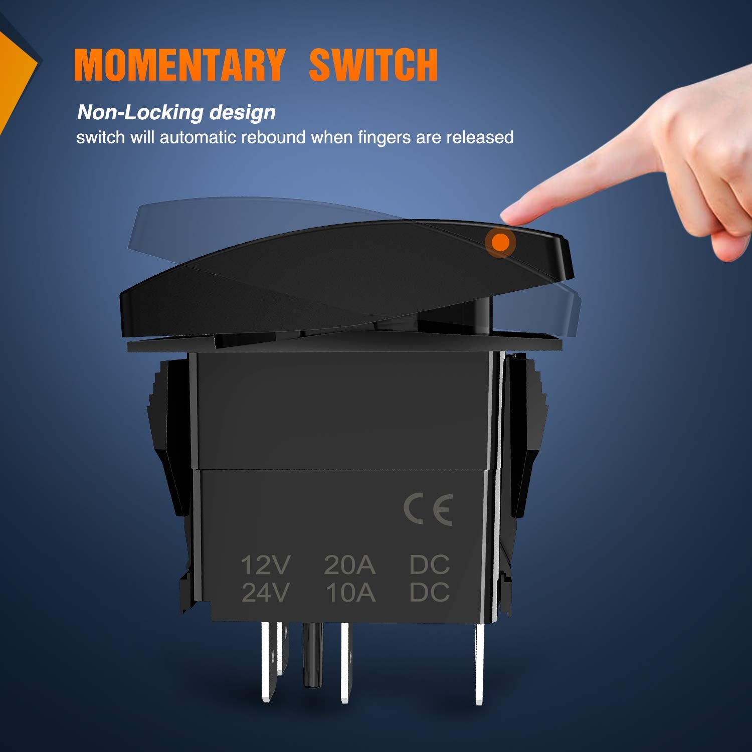 Nilight Horn Switch Momentary Laser Rocker Switch 5PIN On/Off LED Light 20A/12V 10A/24V Switch with Jumper Wires Set for Cars Je