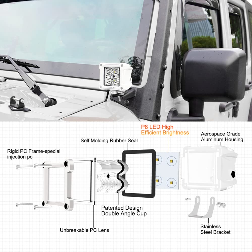 Auxbeam 3" 40W LED Spot Beam Light Pods, 4800lm Offroad Lights with White Housing, Model ZD000688 for SUV, Jeep, Boat, Pickup Trucks