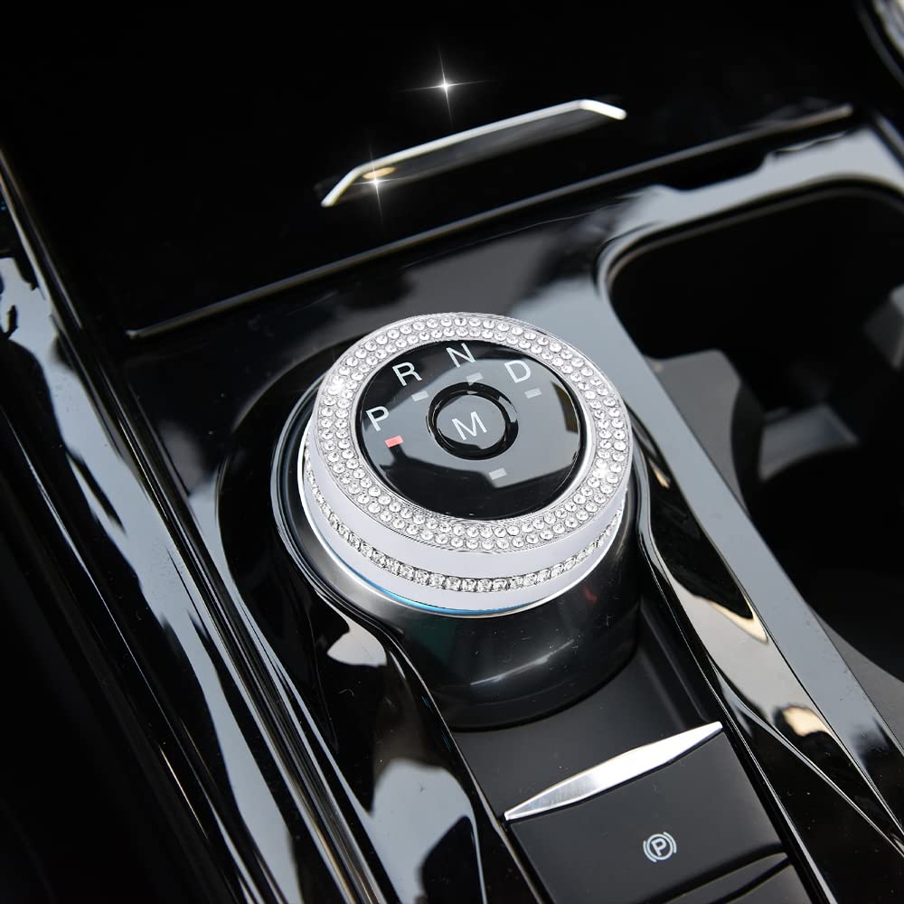 PIFOOG Bling Gear Shift Knob Cover for Ford Explorer 2020-2023, Zinc Alloy & Crystal, Silver Decal Decoration, 1PC