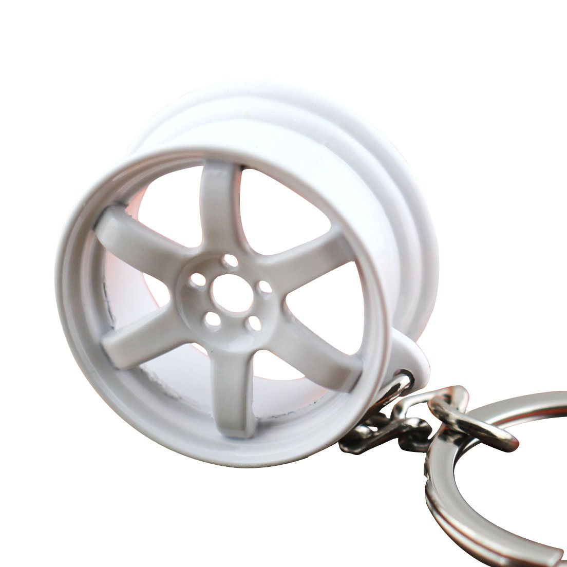 maycom Creative Hot Auto Part Model TE37 Six Star Wheel Rim Tyre Keychain Keyring Key Chain Ring Keyfob Car Accessories (White)