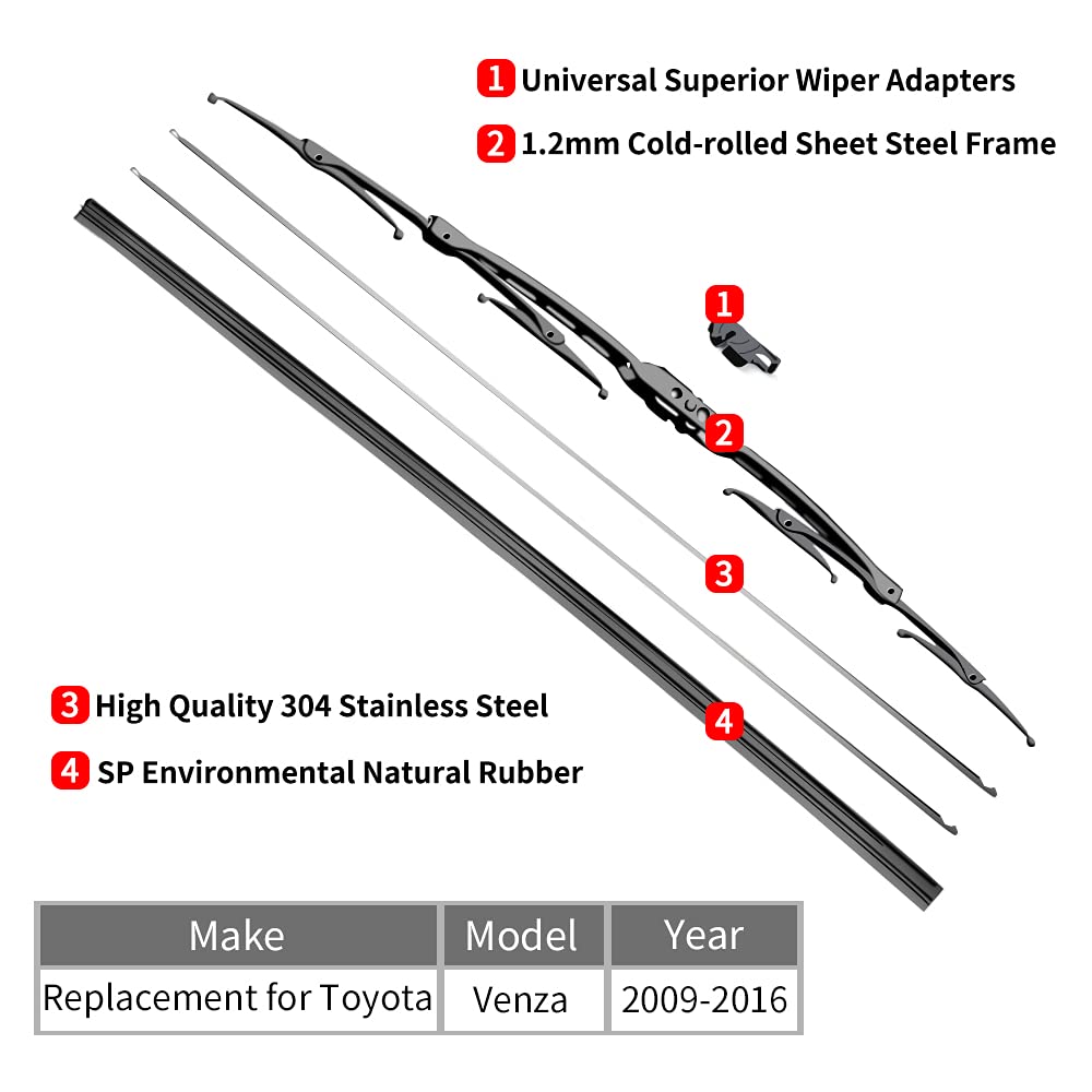 OTUAYAUTO Windshield Wiper Blades - Replacement for 2002-2008 Corolla, 24"+18", Rubber, Black