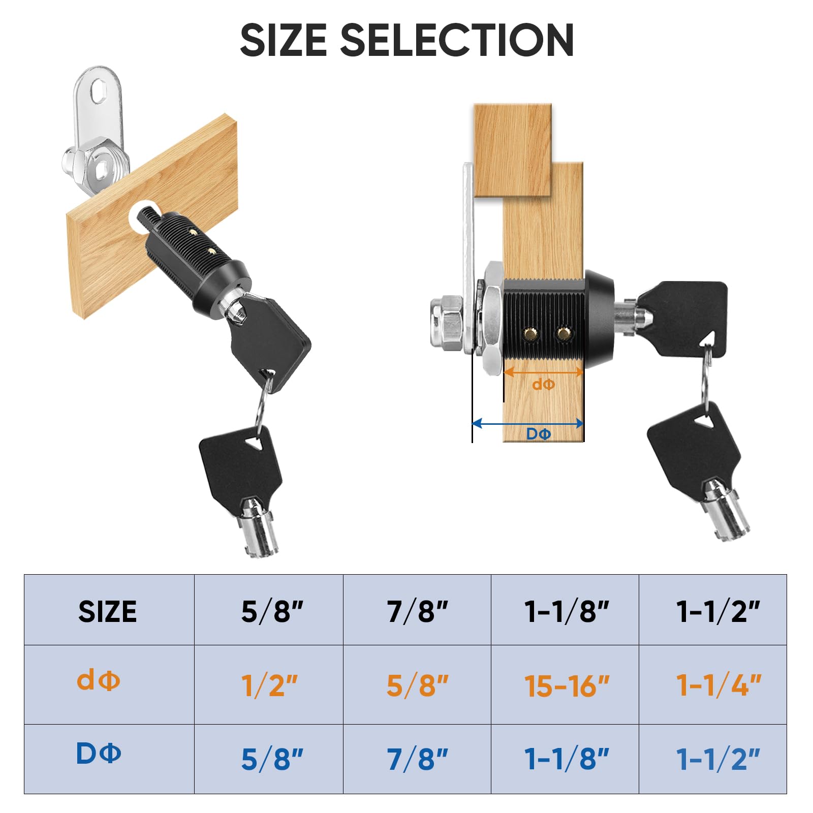 Pteromy 5 Pack Cabinet Lock With Keys, 1-1/2'' Heavy Duty Tubular Cam Lock For Rv Compartment Storage Locks, Full Set Of Rv Cam