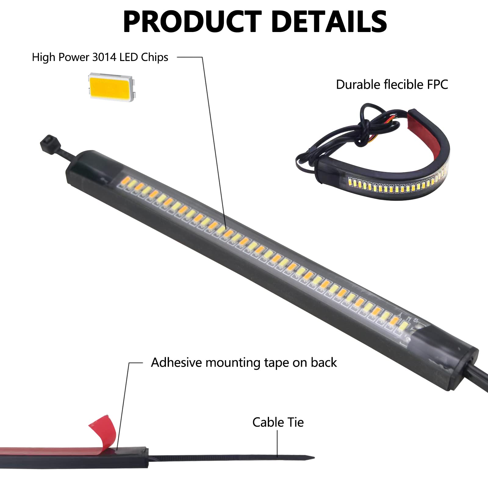 YOMTOVM 2PCS Motorcycle LED Turn Signal Light, Fork Turn Signal DRL Daytime Running Lights Flexible Switchback Dual-Color (White