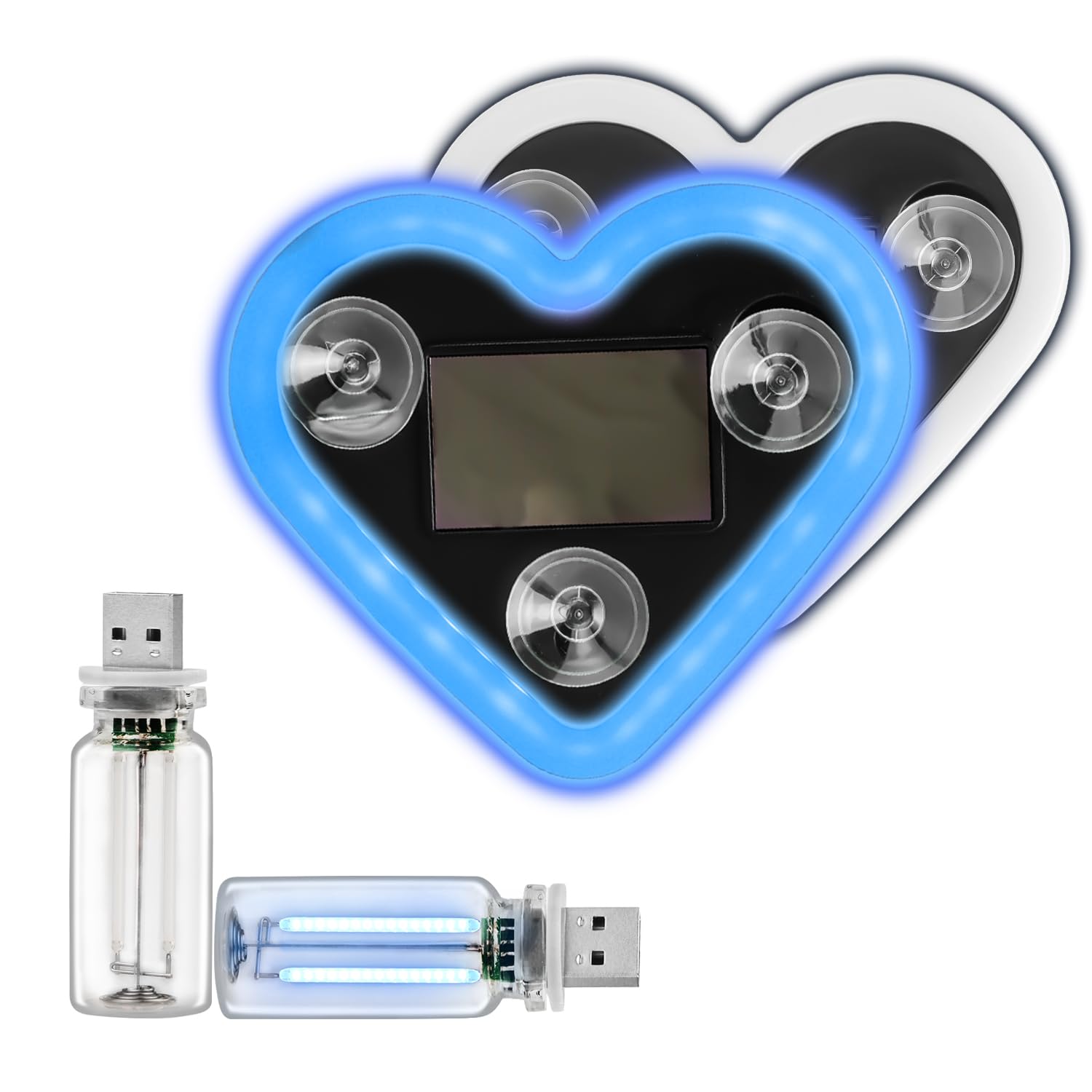 Valentines Day Decorations Car LED Interior Lights, Solar & Type-C Rechargeable Heart-Shaped Car Ambient Lights, 2 PCS Heart Lig