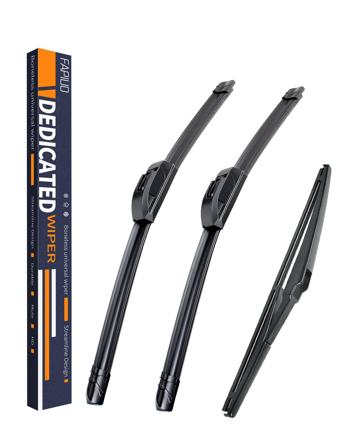 Replacement For Mazda 3 2010-2013 Silent Wipers -Fapiuo Front And Rear Windshield Wipers 24''/19''+14'' Full Blade Set (3 Pack)