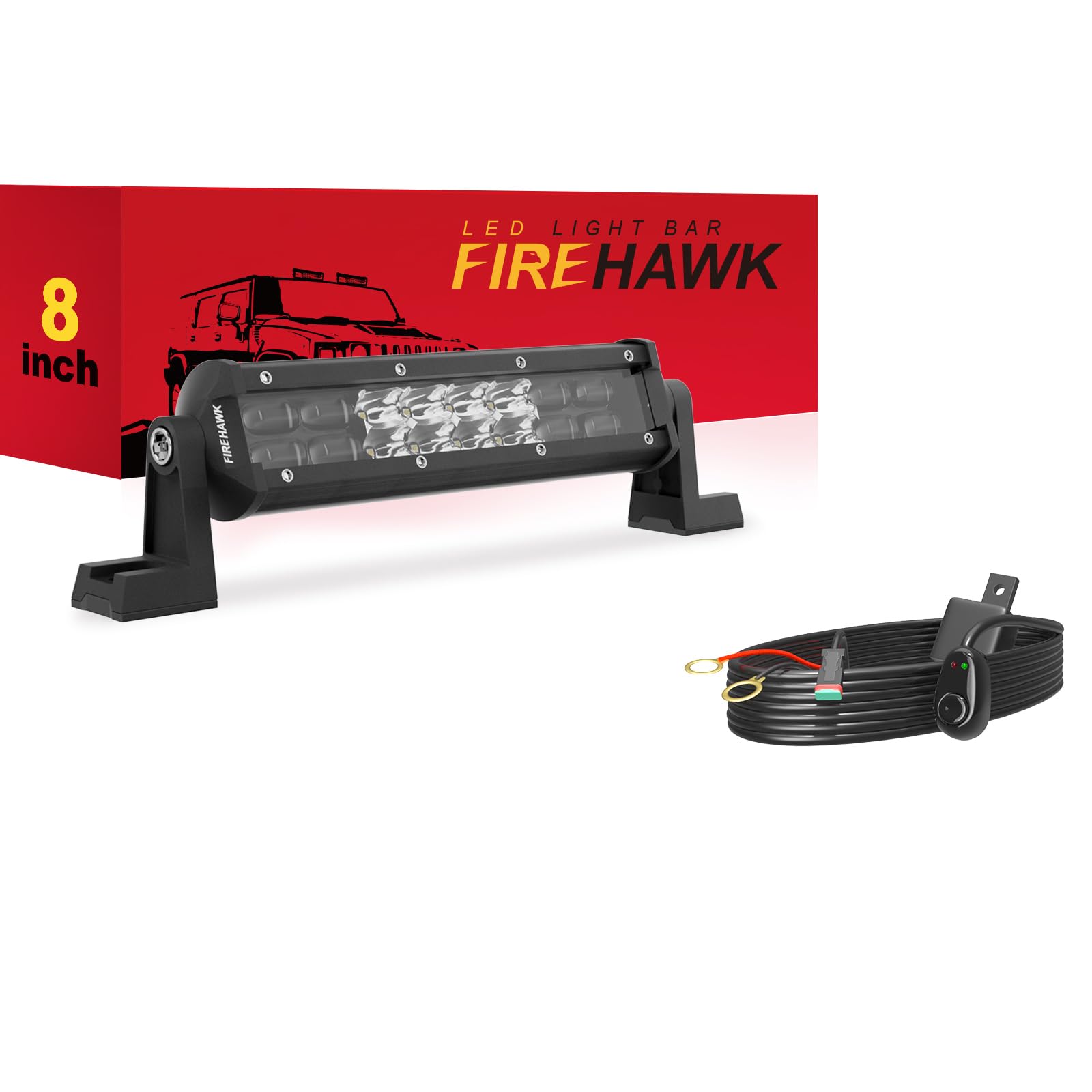 Firehawk Led Light Bar 8 Inch 30,000Lm, 2025 New Japanese L-A-B Chips, Spot Flood Combo Beam, Driving Off Road Fog Work For Truc