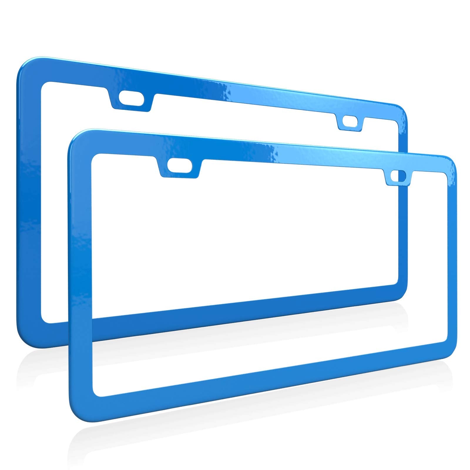 Deselen Blue License Plate Frame, Metal Thin Stainless Steel With 2 Holes Screw Cap, 2 Pack (Blue)