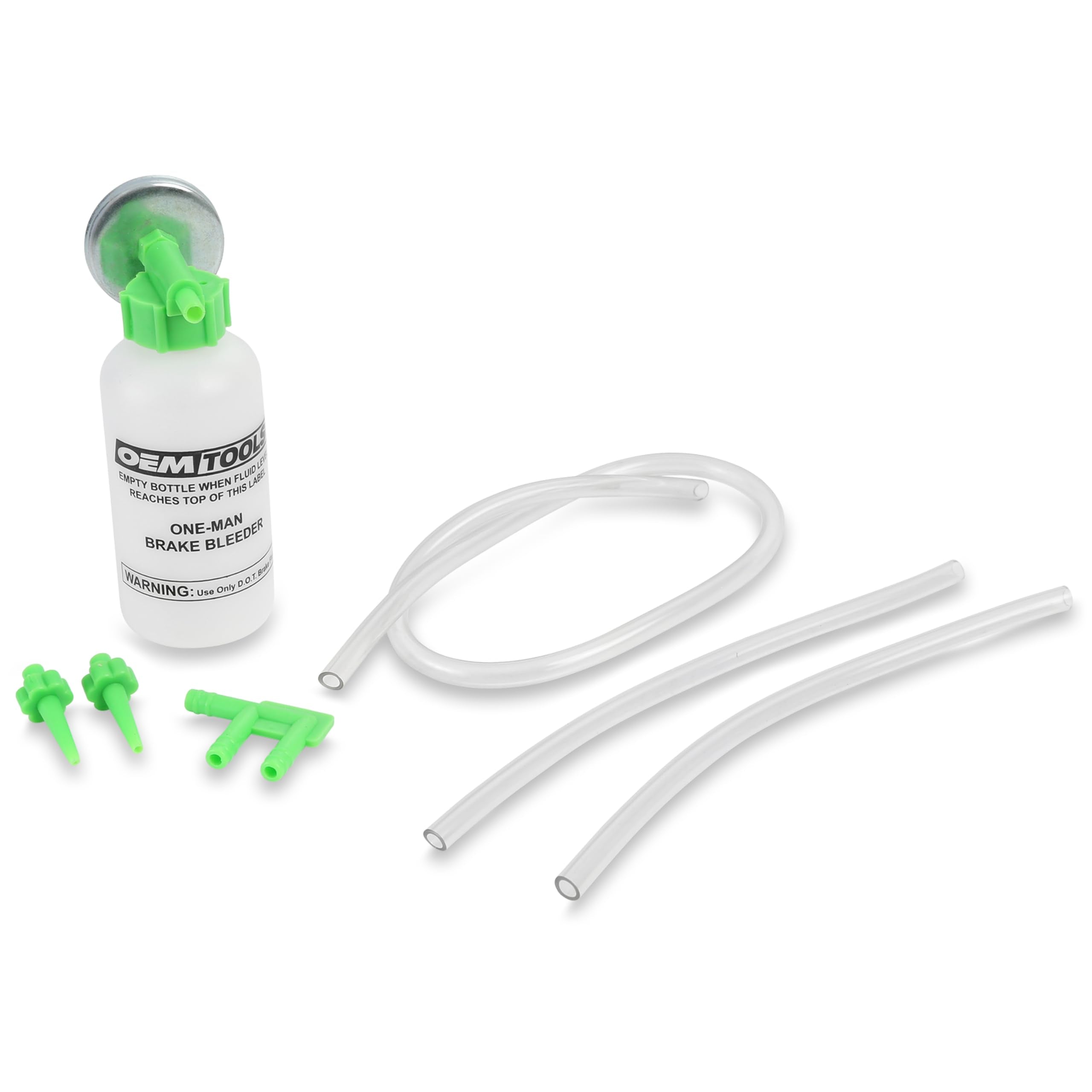 OEMTOOLS 25036 BleedOMatic OneMan Brake Bleeder Kit, Featuring An Opaque Brake Bleed Bottle / Transparent Hoses and Tapered F