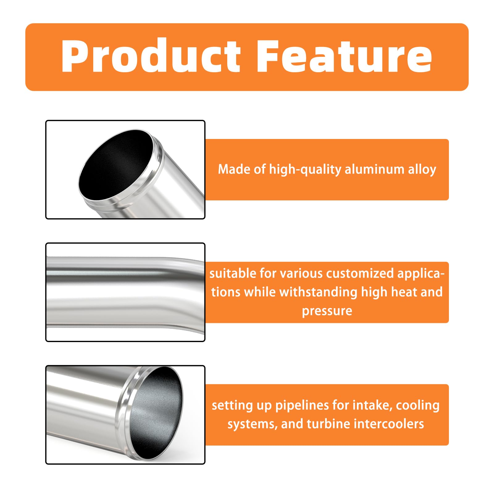 Gasher 1Pcs 45 Degree Elbow Aluminum Alloy Tube 1.5''Od, Leg Length 12'' (300Mm) With Bead Roll, Intercooler Pipe For Intake And