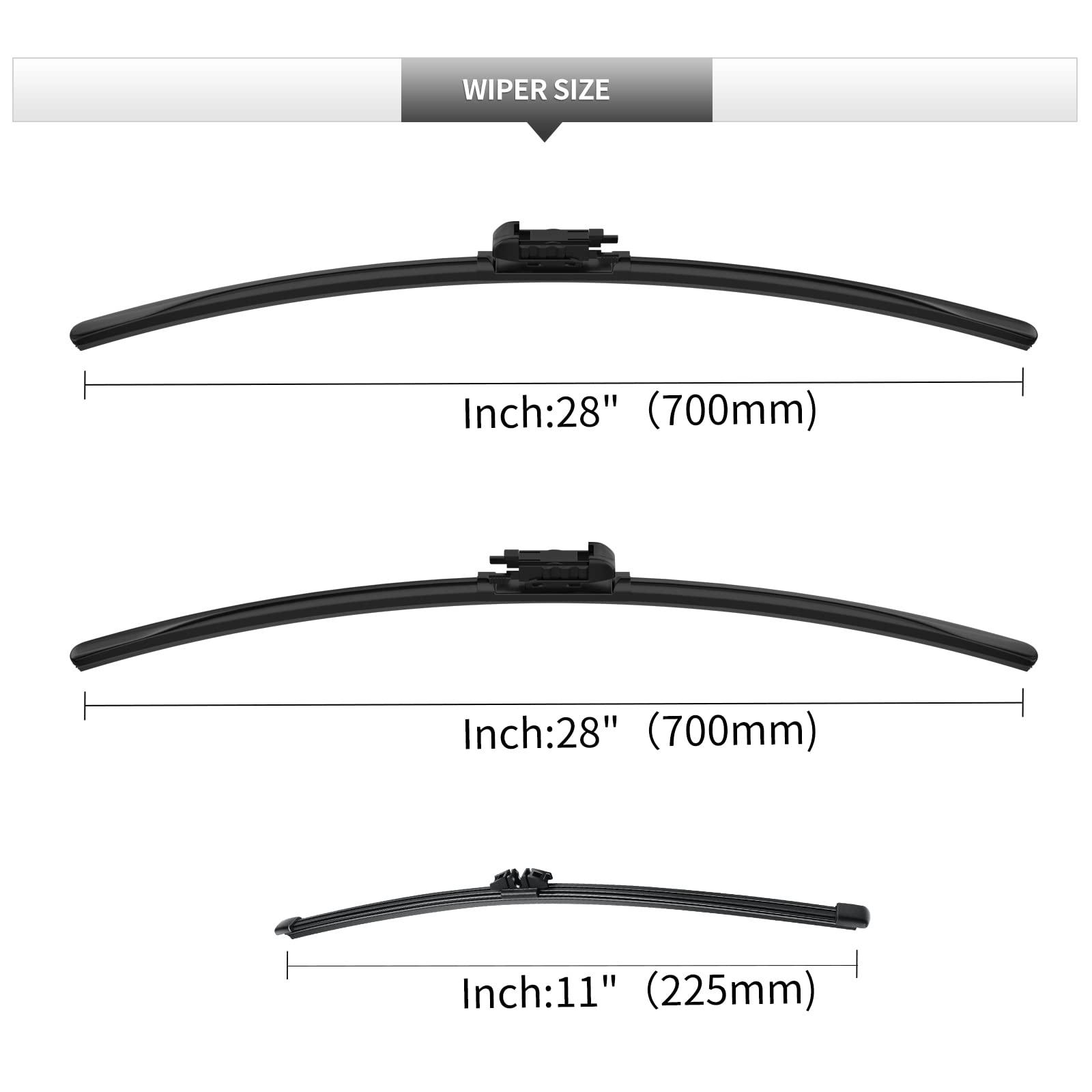 Gardimu Front And Rear Windshield Wiper Blades, 3 Pcs Front And Back Windshield Wipers Blades Replacement For Ford Escape 2013-2