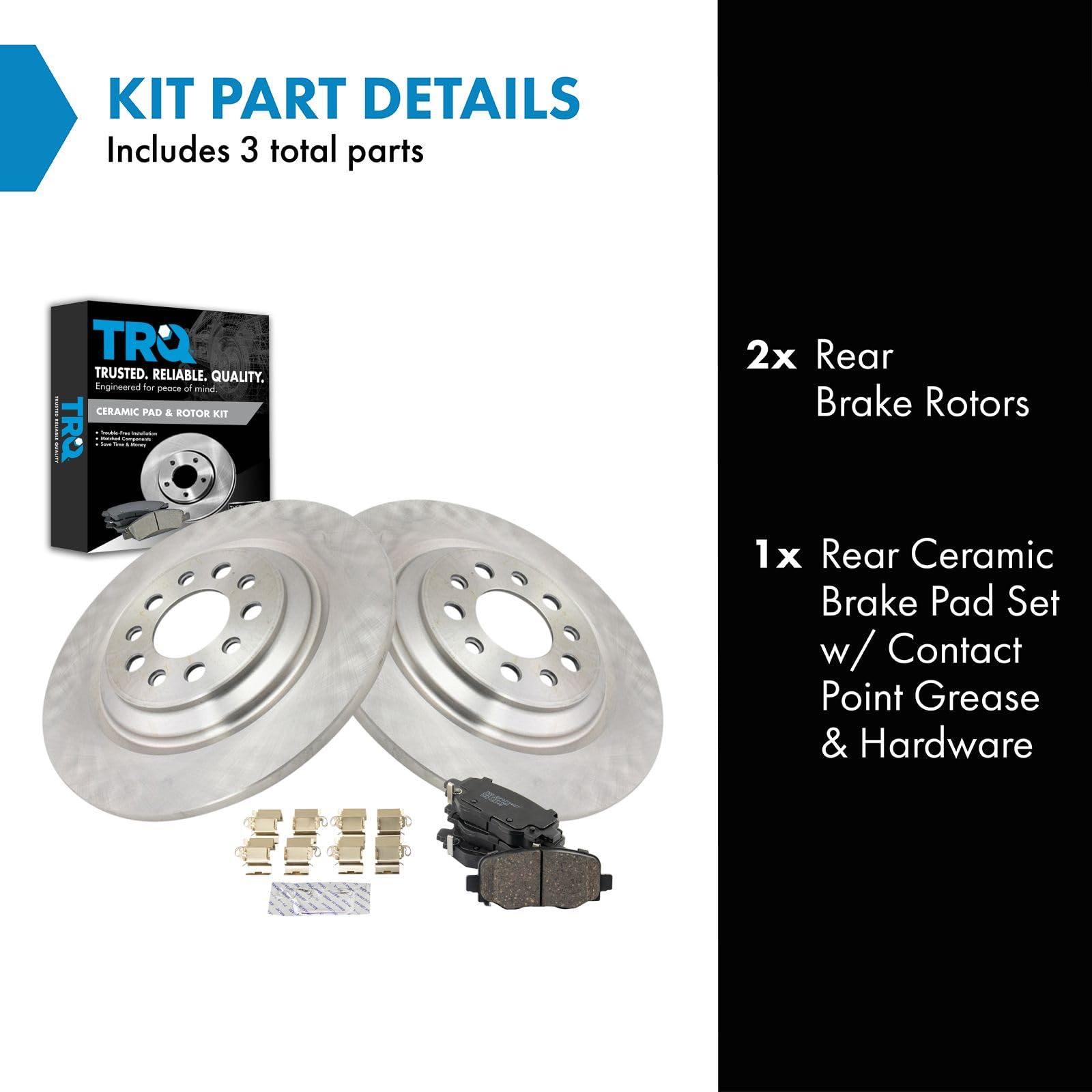 TRQ Rear Brake Pad & Rotor Kit Brake Pads Brake Rotor Ceramic Compatible with 2014-2021 Jeep Cherokee CD1734 68225301AA 68225301