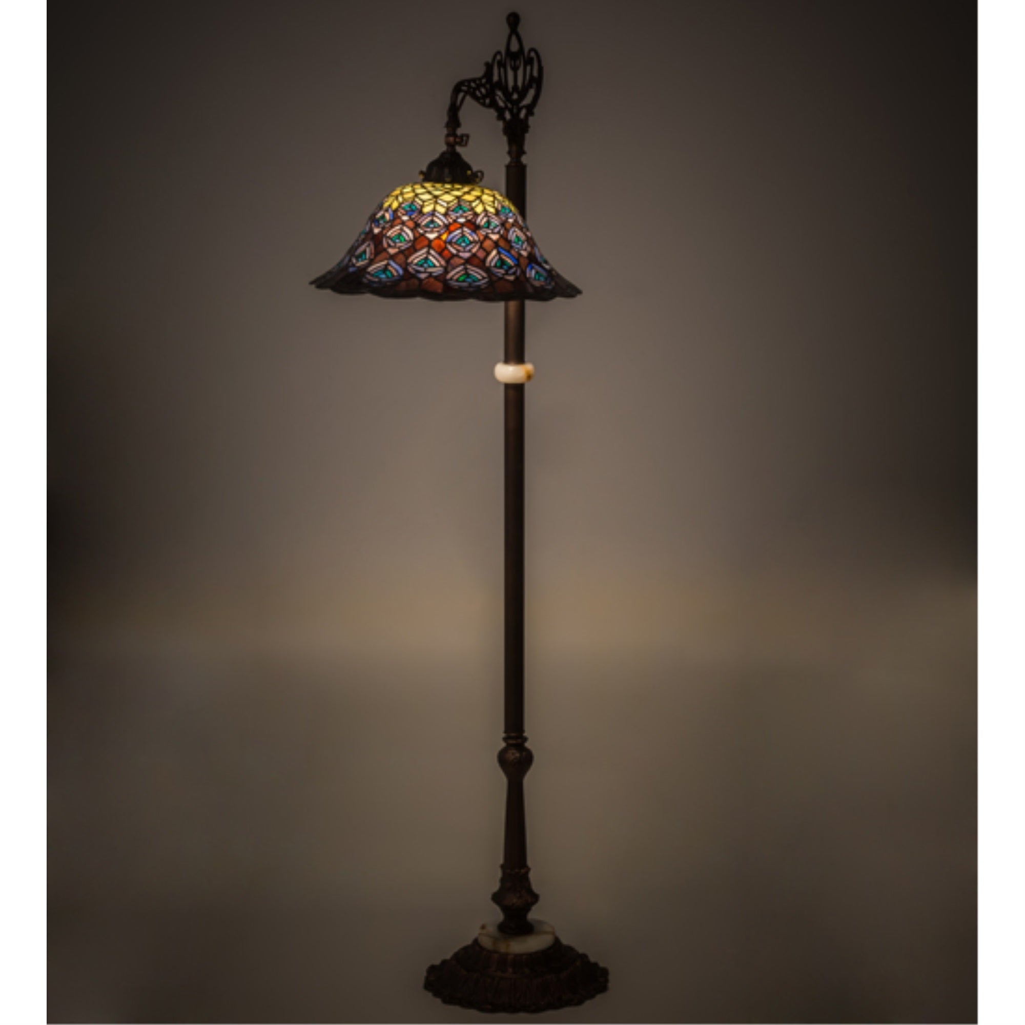 61 inchH Tiffany Peacock Feather Bridge Arm Floor Lamp