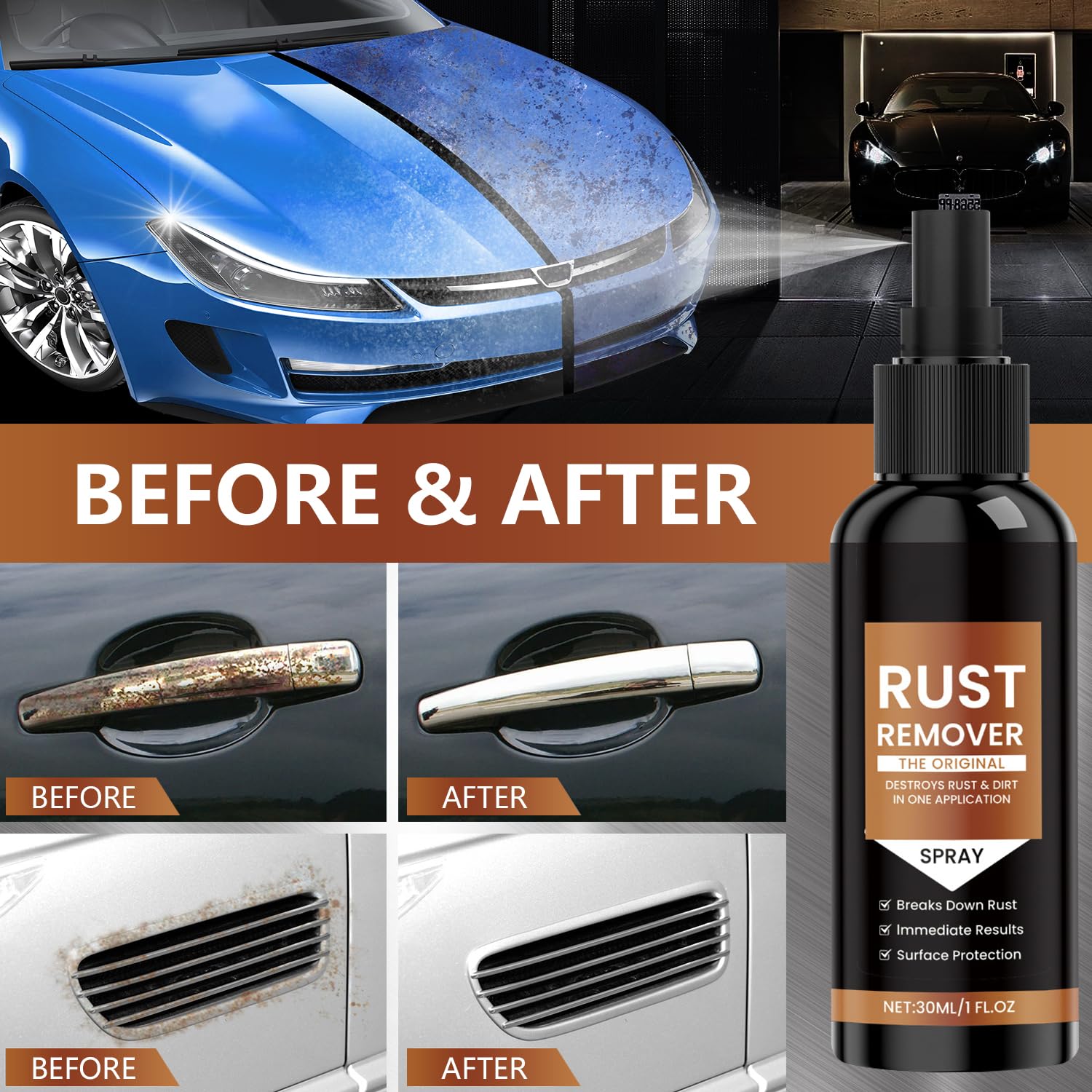 KEBEGE Nexa Rust Remover Spray, 2025 Upgrade Rust Remover for Metal, Multipurpose Rust Stain Remover,for Heavy Duty Rust Dissolv