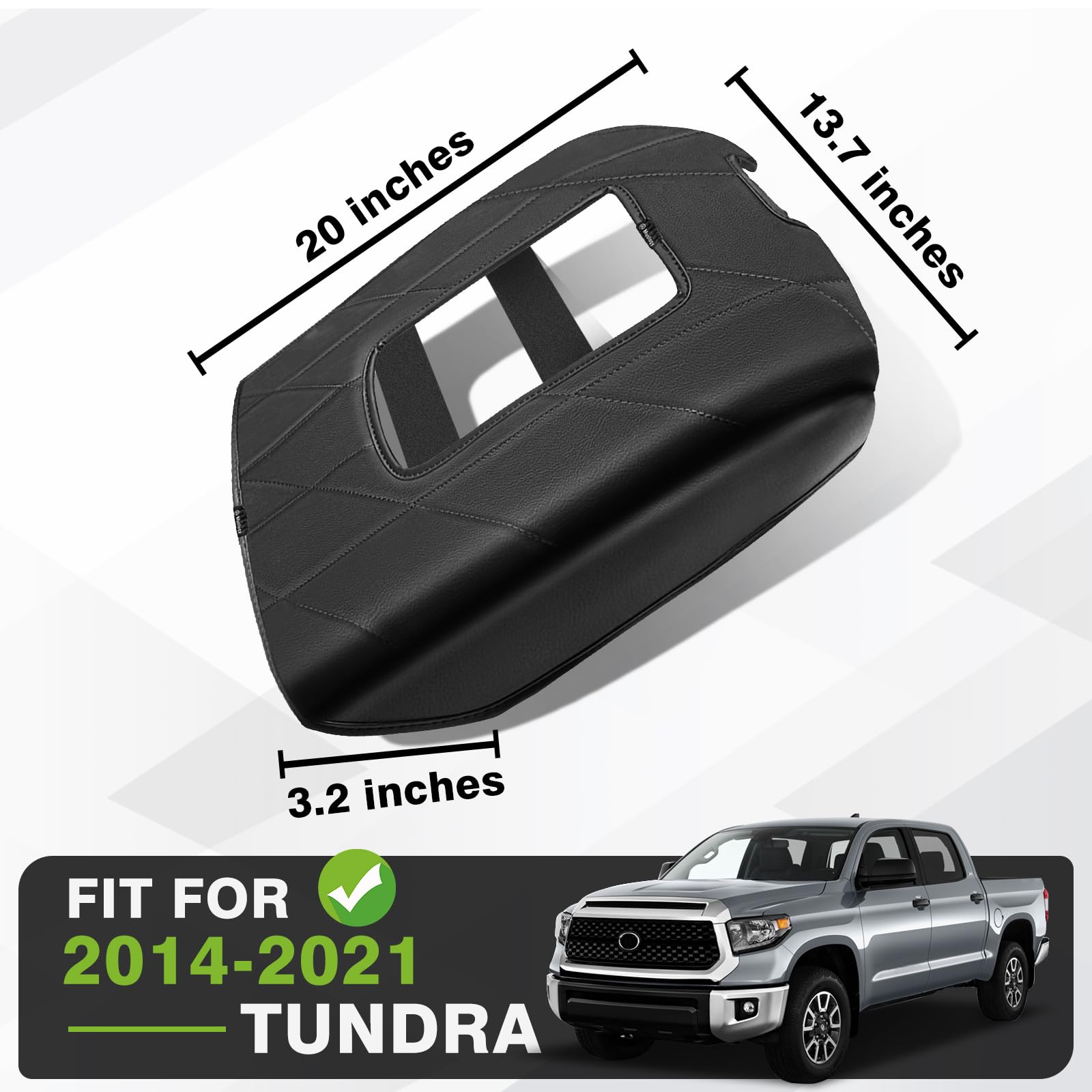 Muslogy Center Console Armrest Cover for Toyota Tundra 2014-2021, Extra Thick Vegan Leather, Bucket Seat Only, Model MUS-ACEXTRA-40H