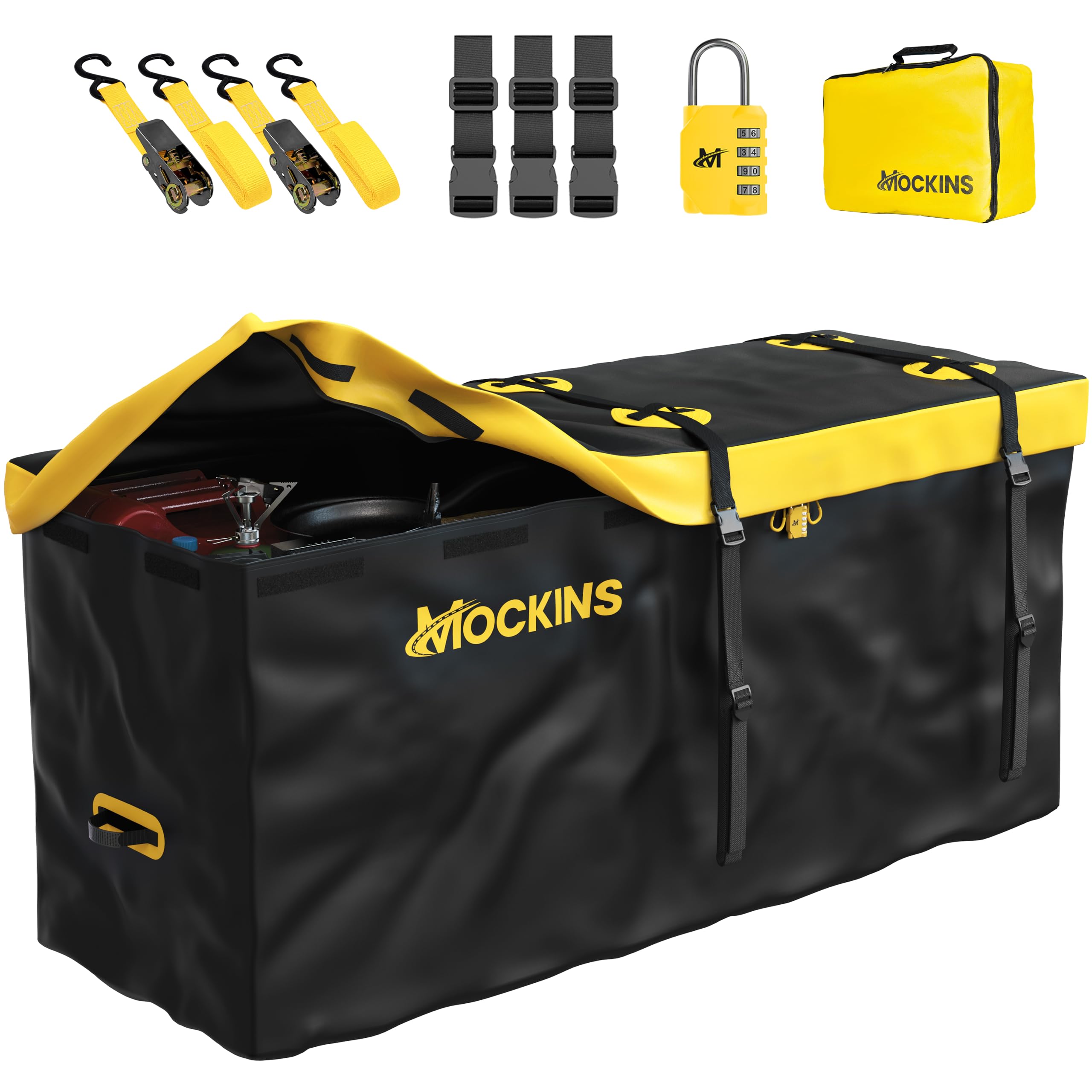 Mockins 20 CuFt Waterproof Cargo Bag for Hitch Carrier | 60x20x29 Trailer Hitch Cargo Carrier Bag | Weatherproof Truck Bed Stora