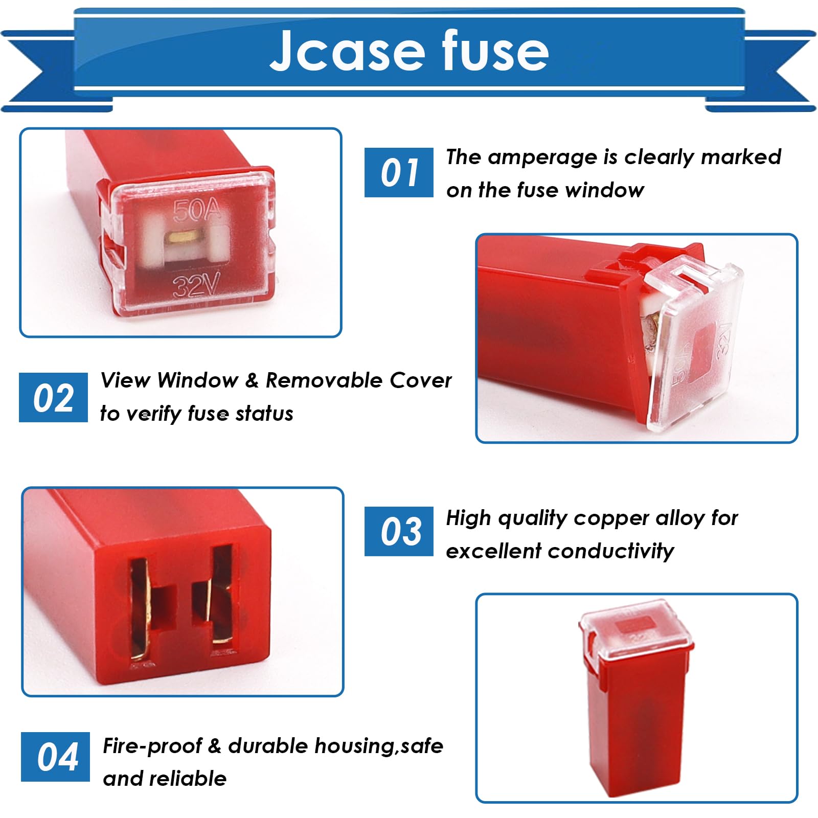 Eoppen 36Pcs Jcase Fuse Car Fuses Assortment Kit Automotive Low Profile Box Shaped Micro Cartridge Fuses for Trucks Cars and SUV