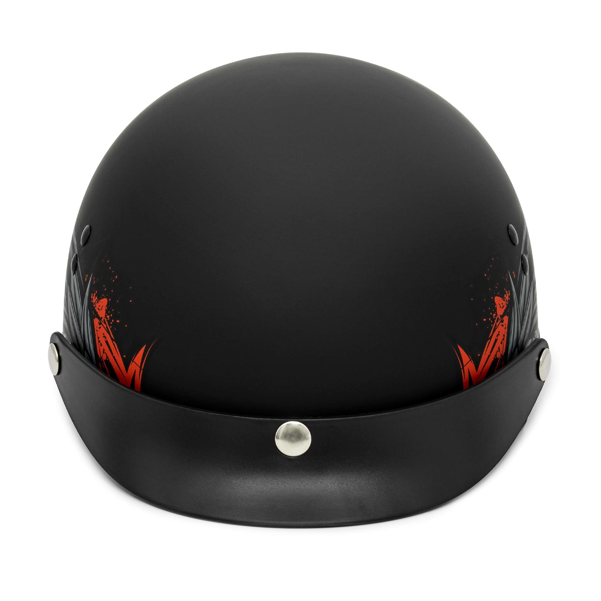 Vcan Cruiser Solid Flat Black Half Face Motorcycle Helmet With Drop-Down Sun Visor, Removable Peak And Quick Release Buckle (Pho
