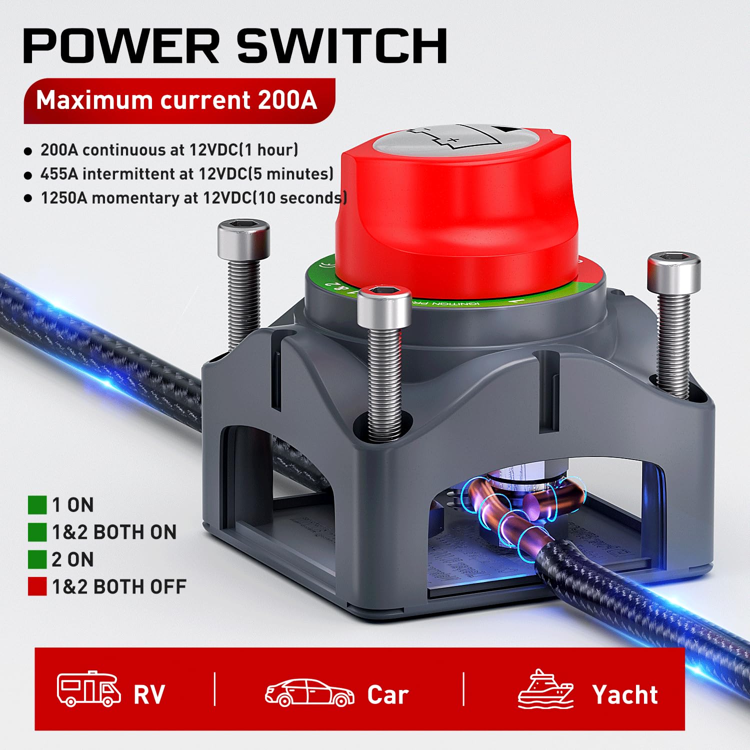 Nilight 1-2-Both-Off Battery Switch, 12V-48V Battery Disconnect Master Cutoff Switch For Marine Boat Car Rv Atv Utv Vehicle, Wat